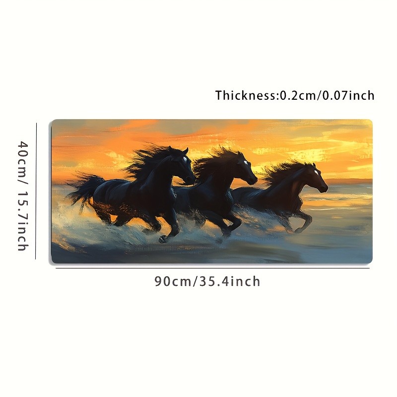 1 Large-sized Esports Gaming Mouse Pad Featuring a Scene of Three Black Horses