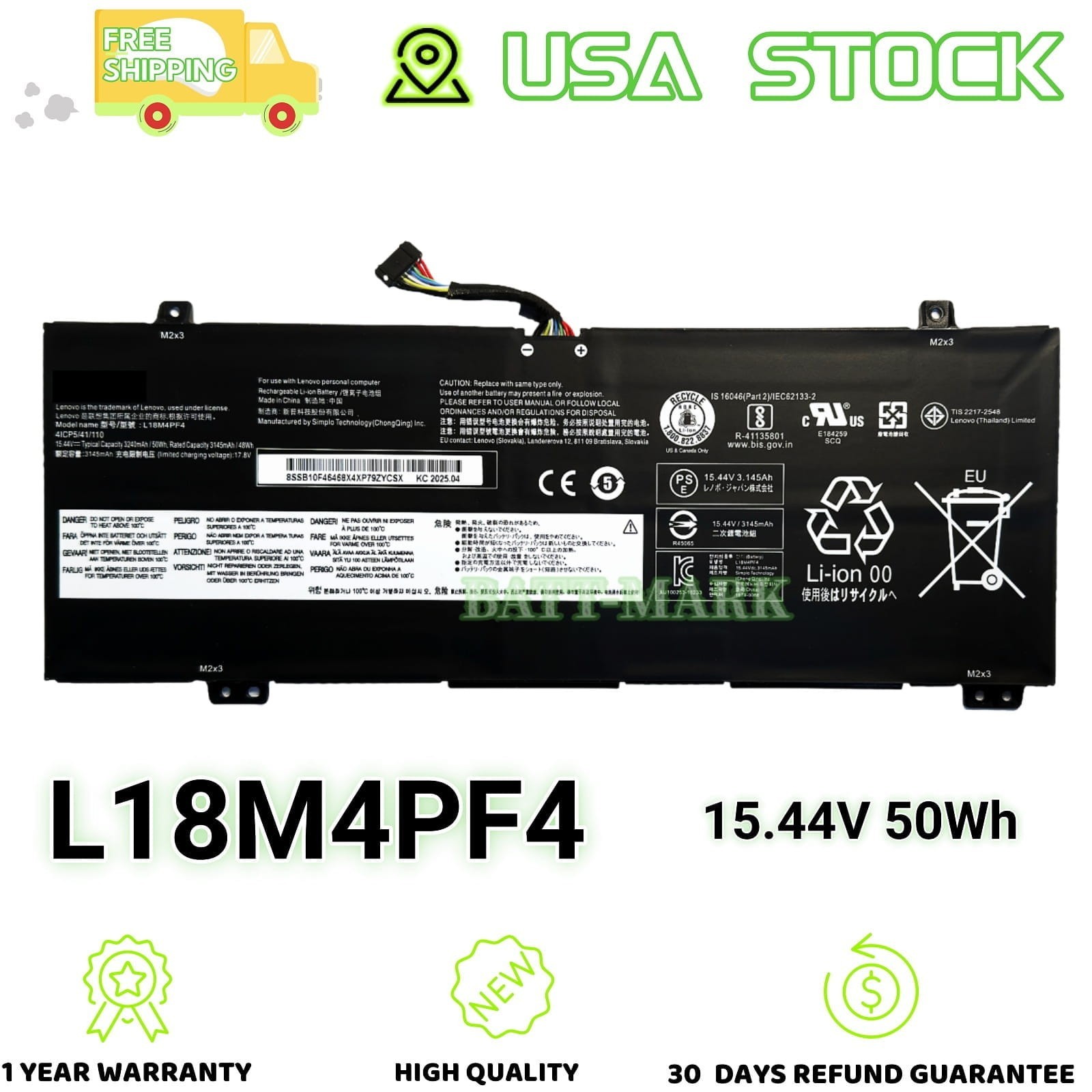 Genuine OEM New L18M4PF4 50Wh Battery for Lenovo Ideapad Flex-14API C340-14IML