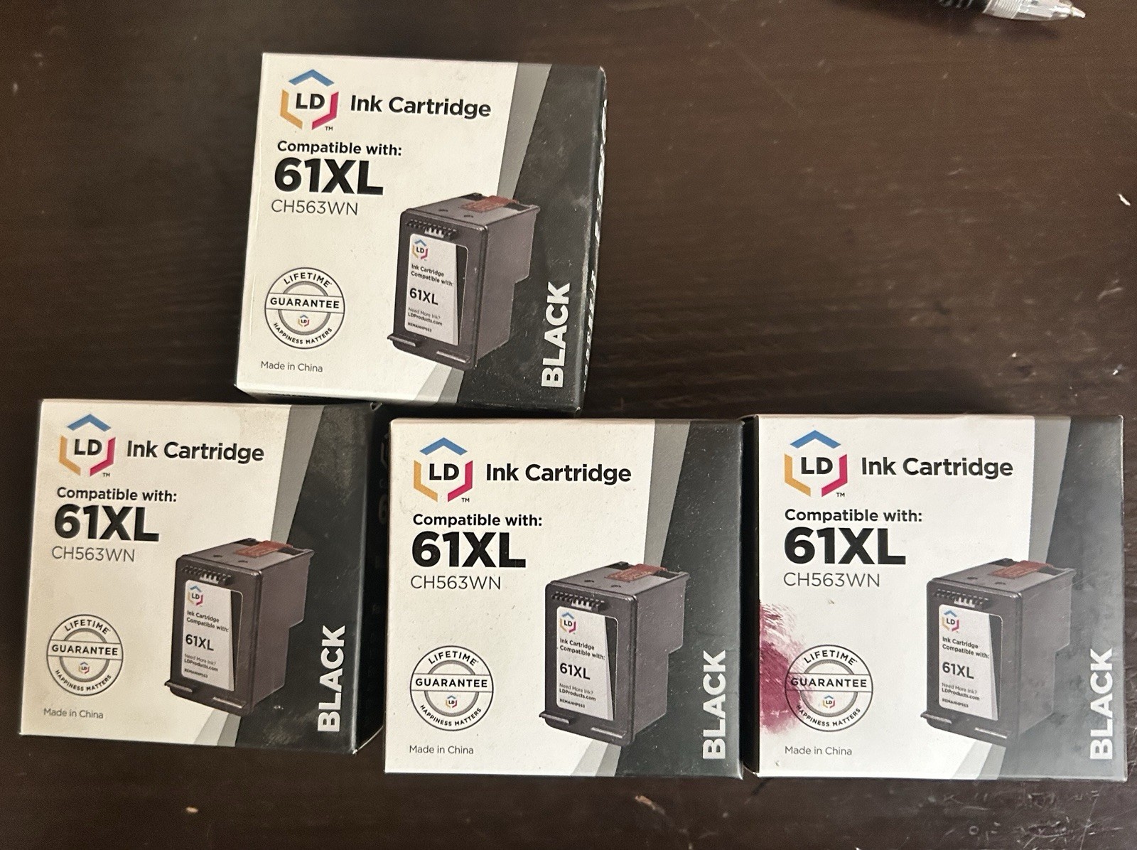 LD 61XL Black Ink Cartridge CH563WN for HP DeskJet/Envy/OfficeJet 4 Pack