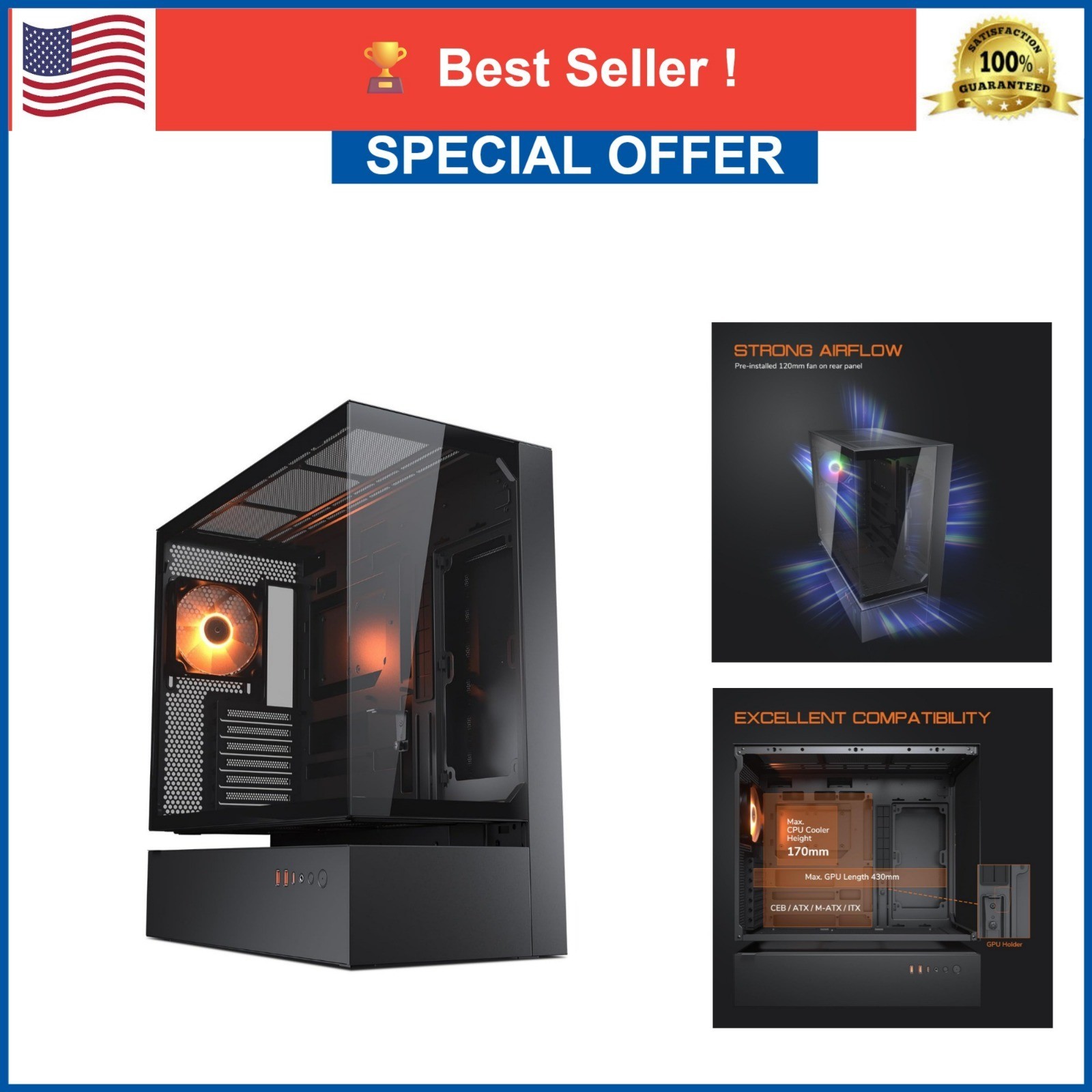 COUGAR CFV235 ES Mid Tower ATX Gaming PC Case Black ARGB USB-C