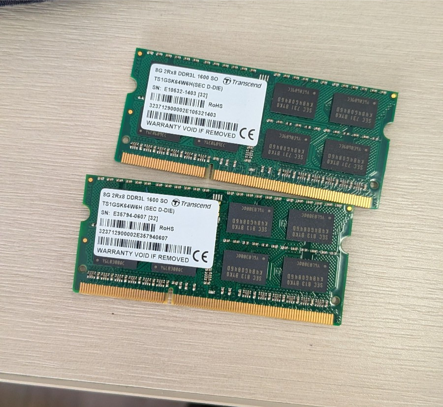 2 x Transcend TS1GSK64W6H RAM -- 8GB DDR3L SODIMM 1600