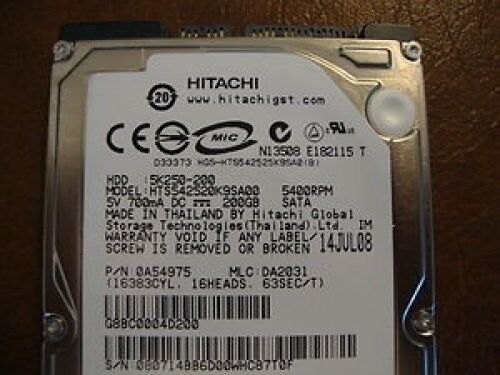 Hitachi HTS542520K9SA00 MLC:DA2031 PN:0A54975 2.5\