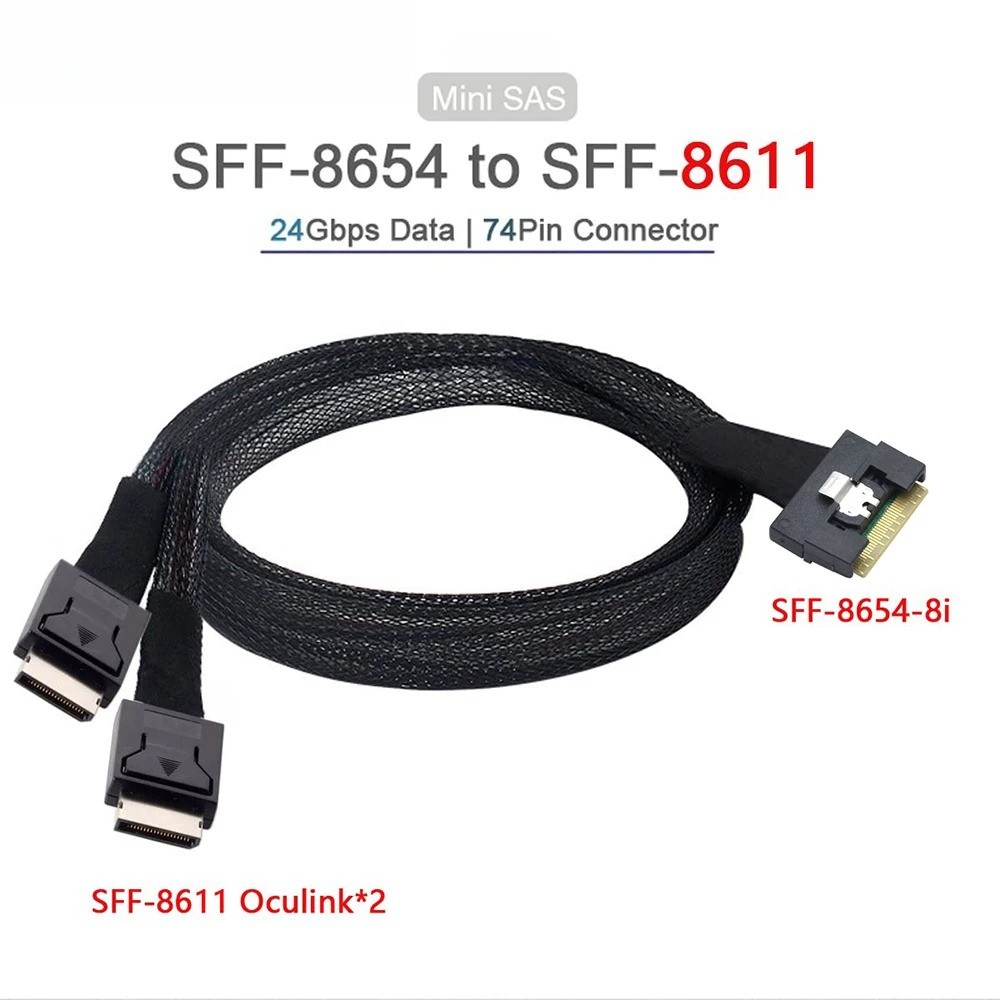PCIe Slimline SAS SFF-8654 8i Full Lock to 2X Oculink SFF-8611 4i Cable
