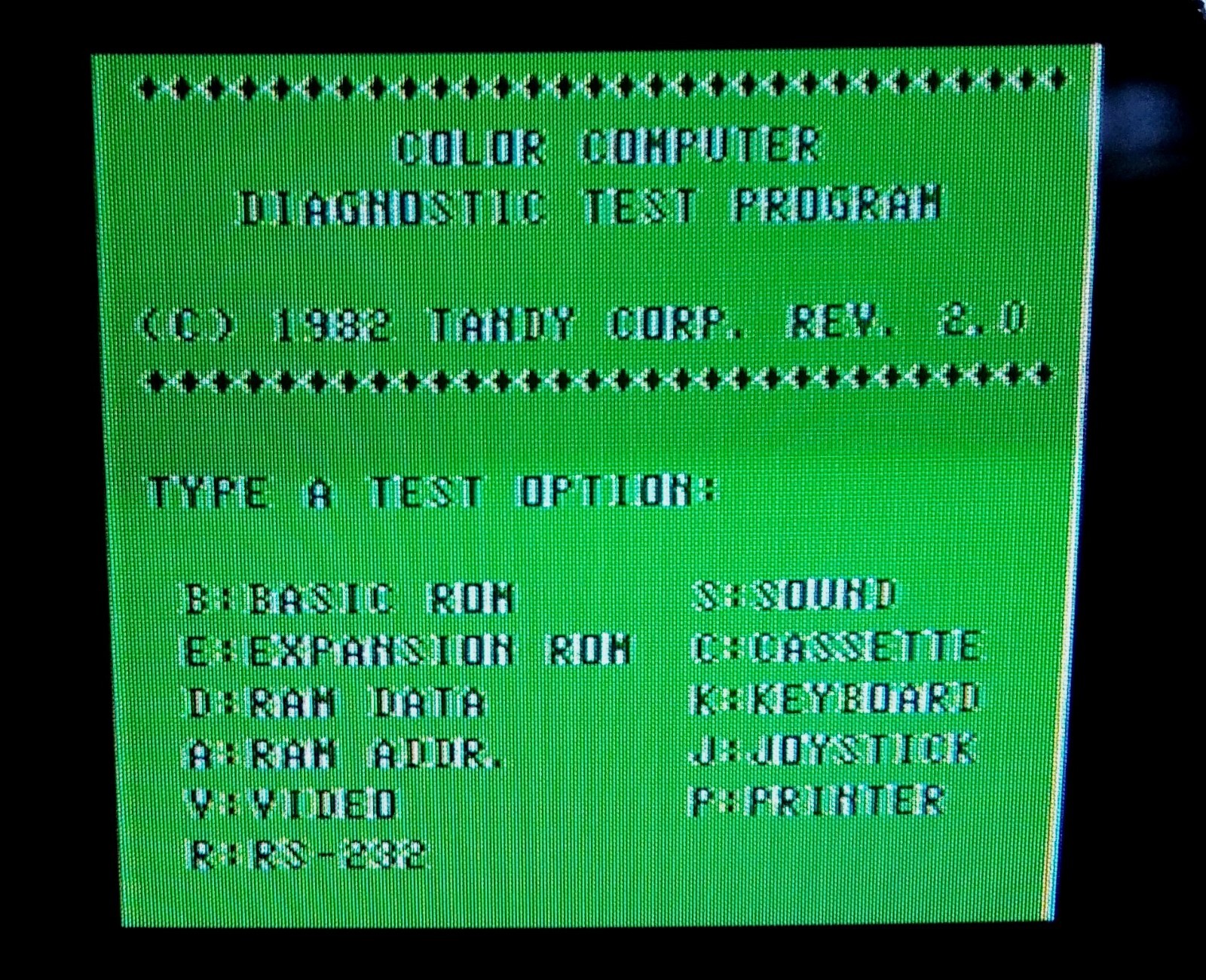 Tandy Coco Color Computer Diagnostics 2.0 Cartridge 1 2 3 Diags 26-3019 TRS-80