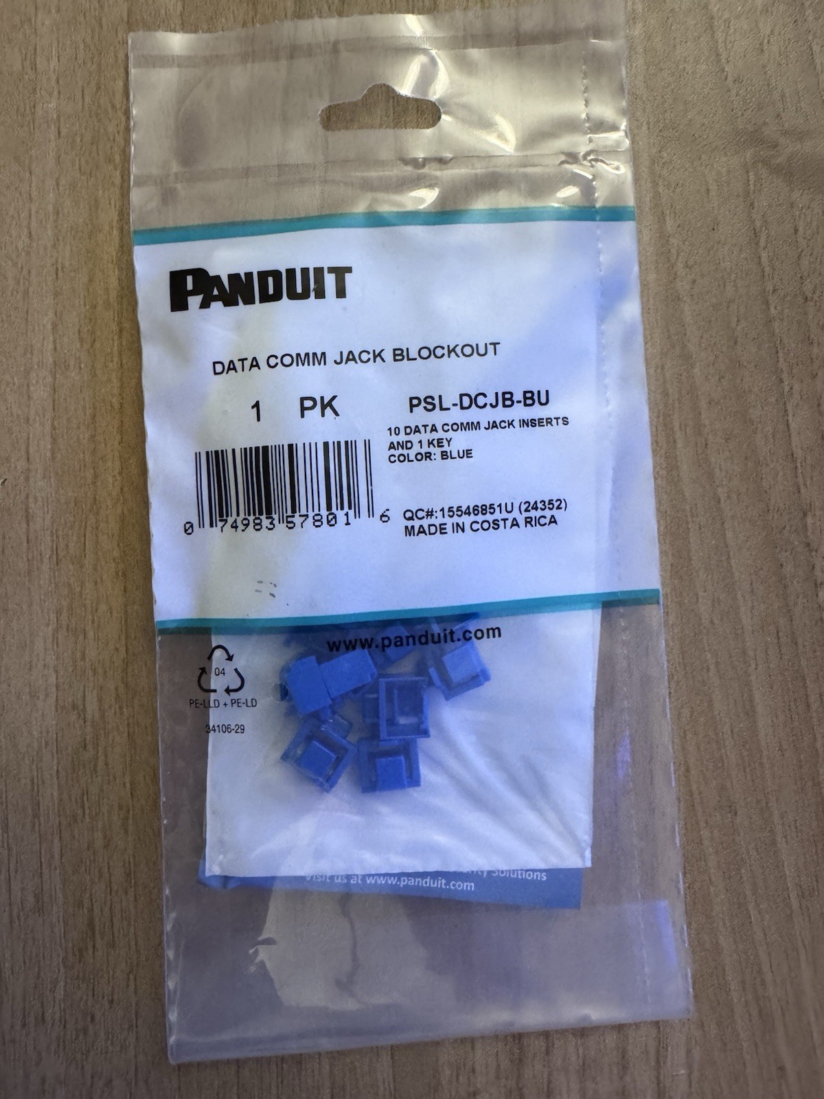 Panduit Port Blocker PSL-DCJB-BU 1 pack quantity of 10 jack inserts w/key Blue