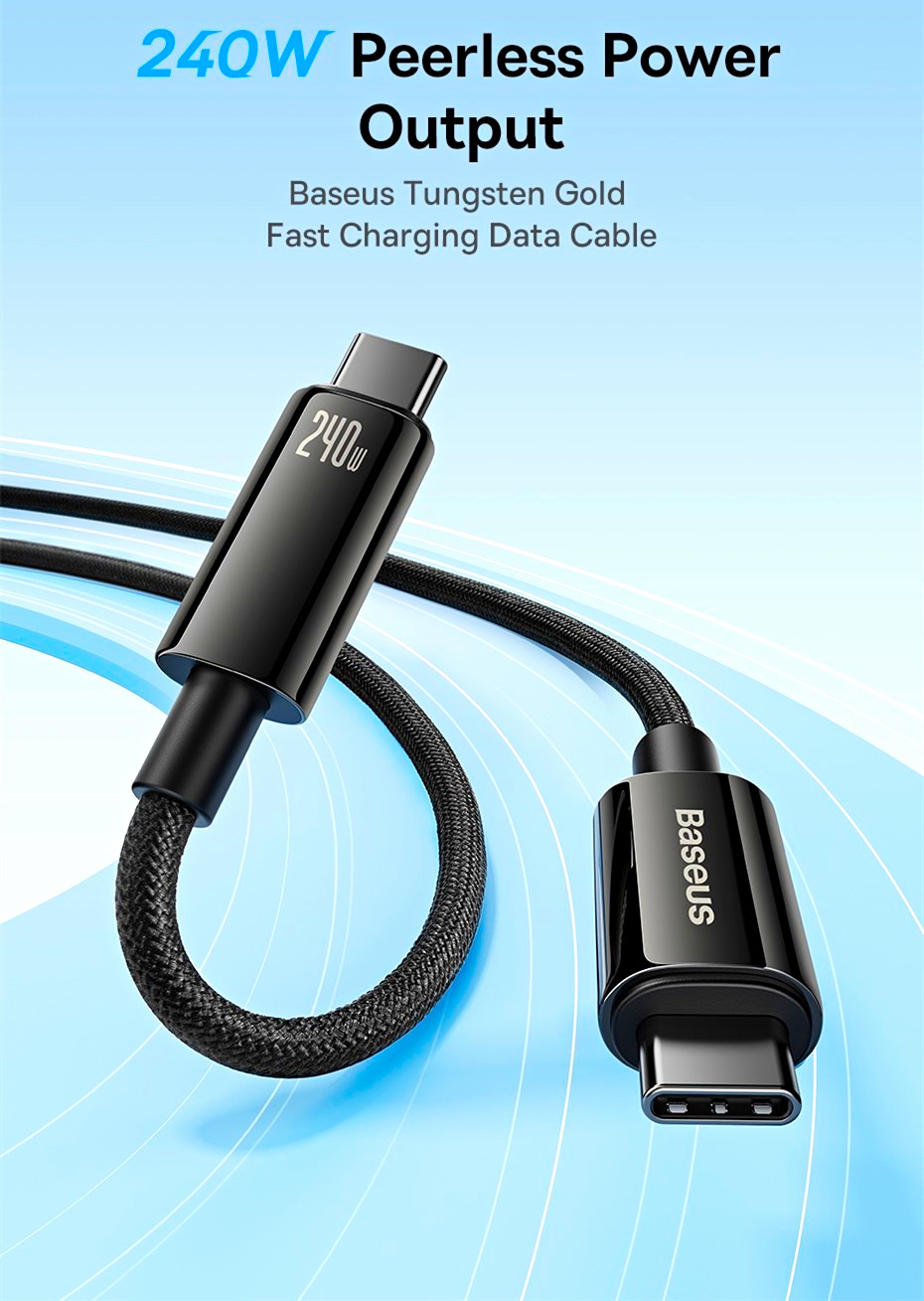 Baseus 240W USB-C to USB-C PD3.1 Fast Charge Braided Cable, Black