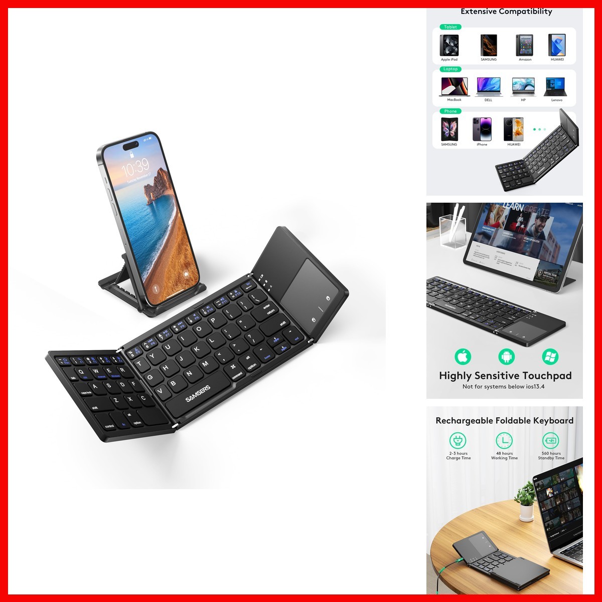 Samsers KT03 Foldable Bluetooth Keyboard with Touchpad Black