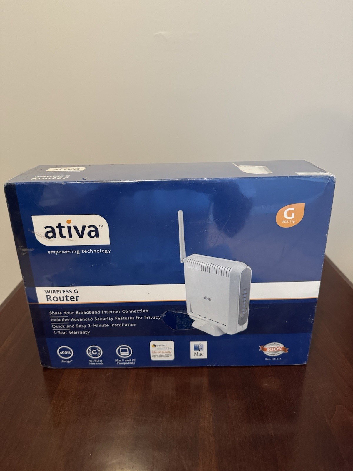 Ativa Wireless G Router 802.11g WiFi 400ft Range Mac/PC Compatible – New Sealed
