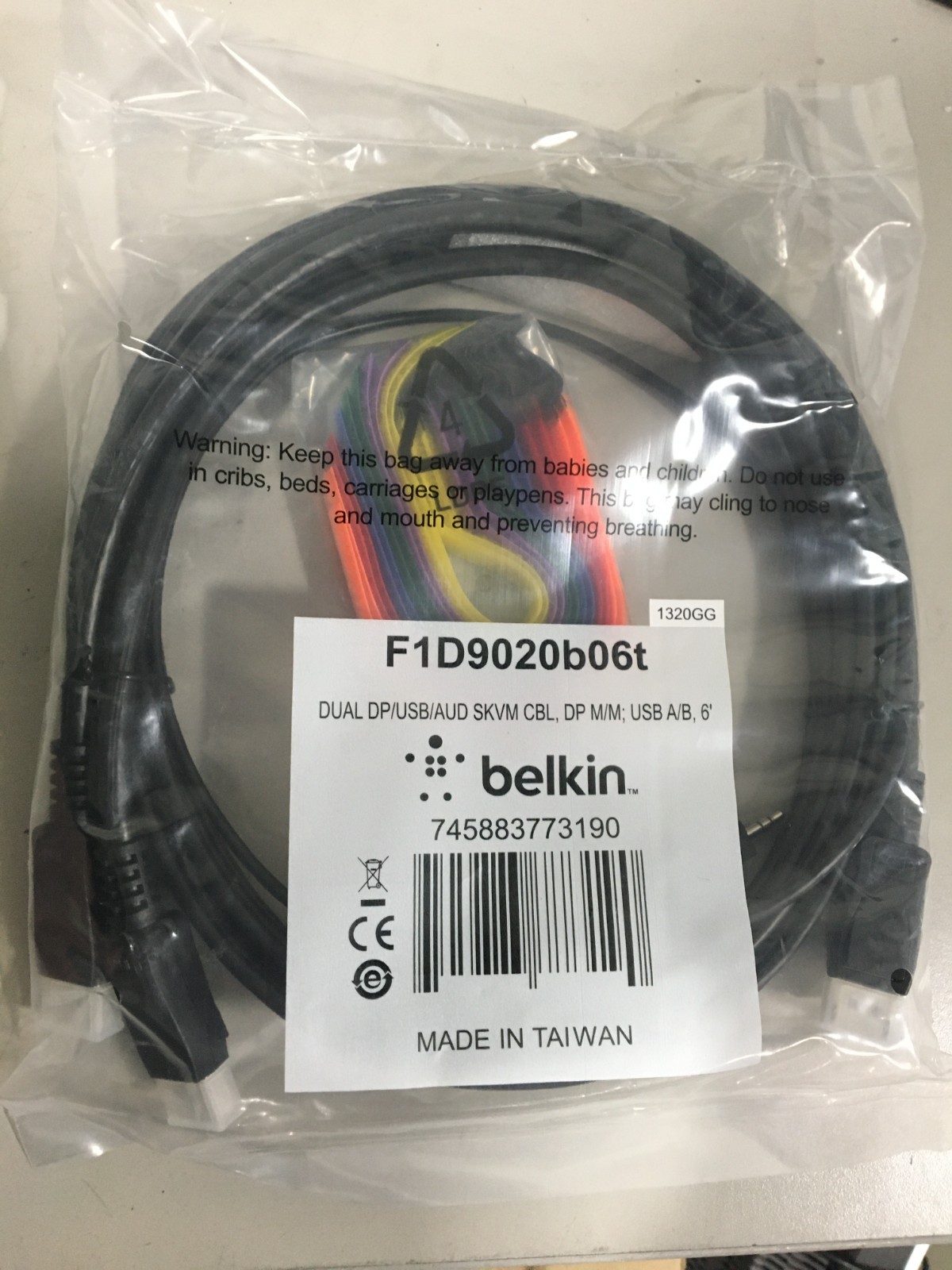 Belkin Dual-Head DP To DP KVM Combo Cable, 6 Ft KVM Cable F1D9020B06T (NIB)