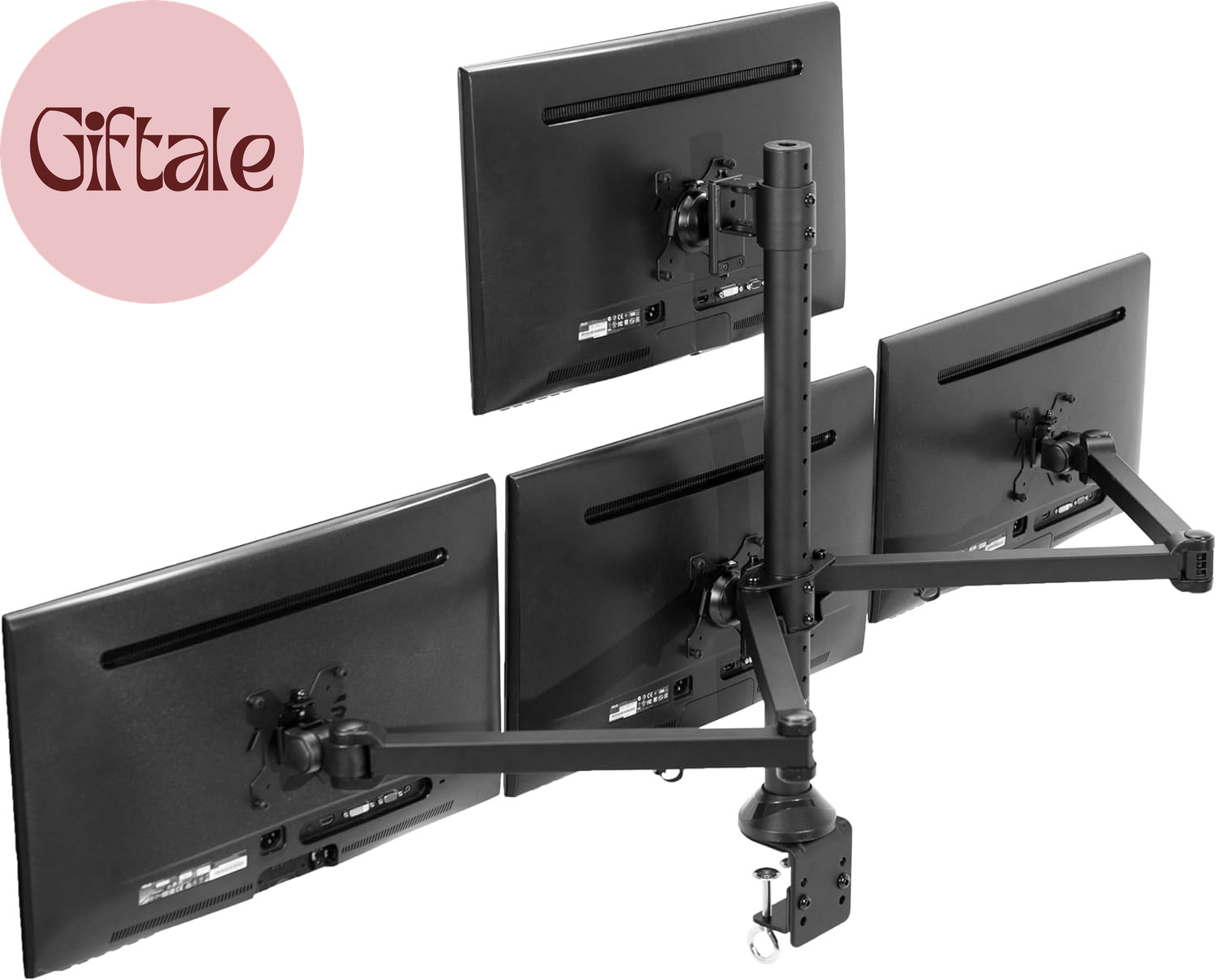 Quad Monitor 13 to 32 Inch LED LCD Clamp-On Desk Mount, 3 plus 1 Articulating VE