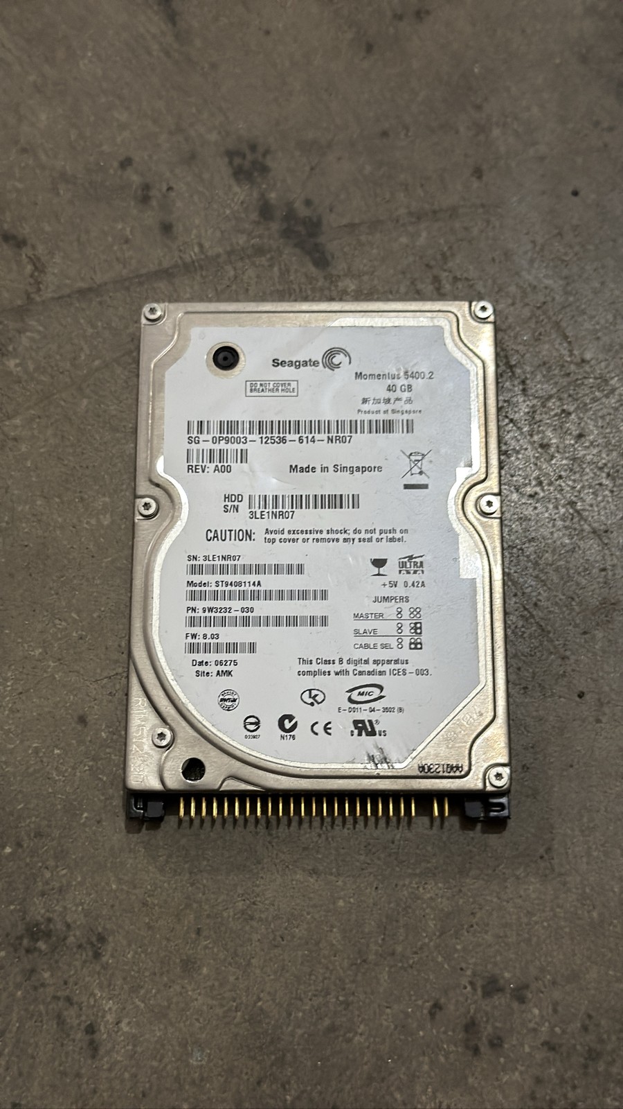 Seagate Momentus 5400.2 40GB 2.5" IDE Laptop Internal Hard Drive ST9408114A