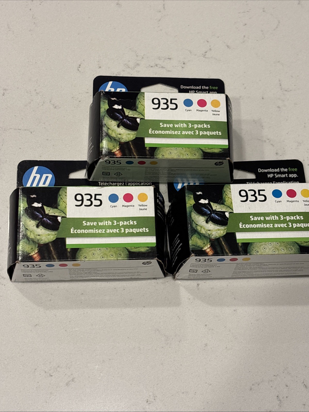 3 Boxes HP 935 Cyan Magenta Yellow Ink Cartridges Ex 1/26-1, 9/24-2 New N9H65FN