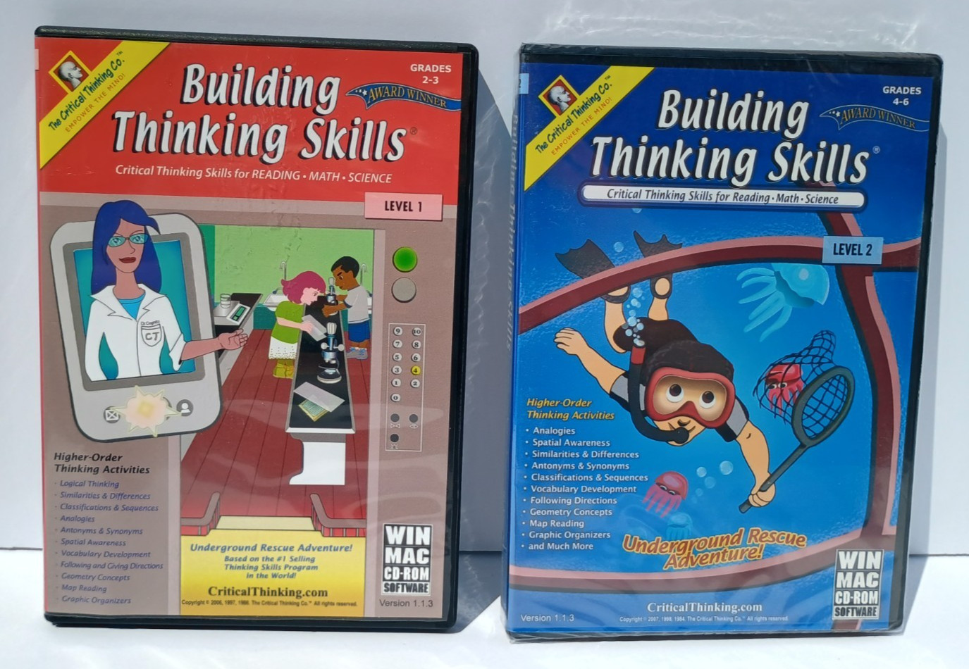 Building Thinking Skills Level 1 Gr. 2-3 (used), Level 2 Gr. 4-6 (NEW) CD-ROMS