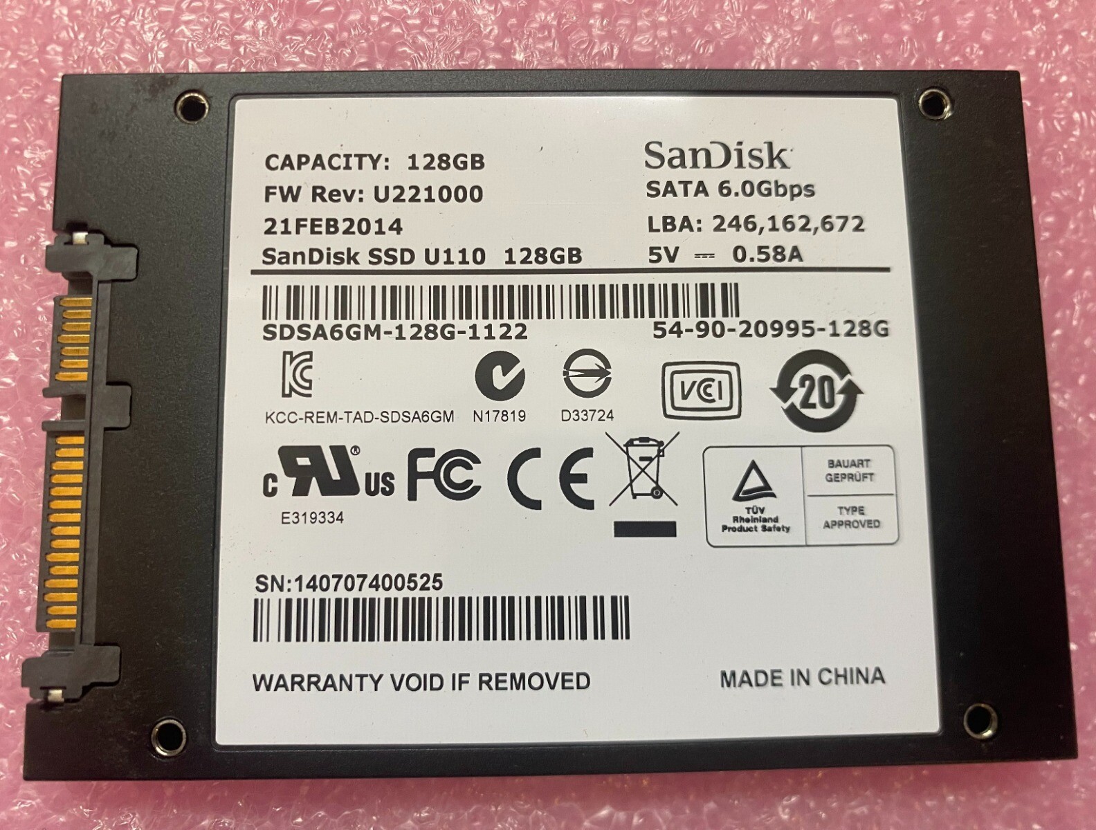 SanDisk U110 128GB SDSA6GM-128G-1122 SATA 6Gbps 2.5" Internal SSD
