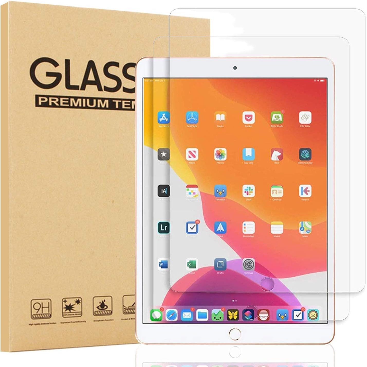 [2 Pack] Glass Screen Protector for iPad 10.2" Ultra HD Clear Anti Scratch 9H