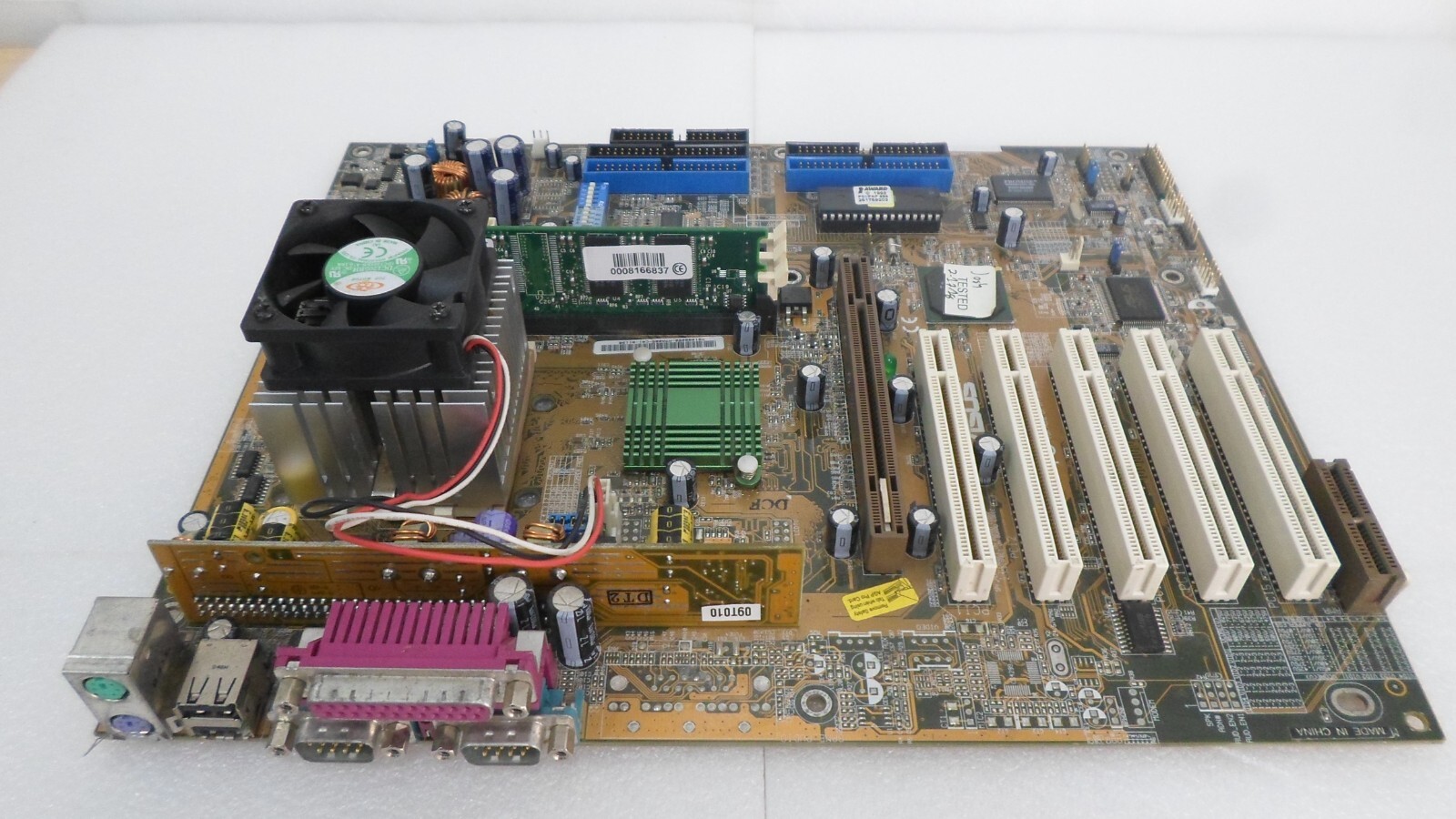 ASUS A7V MOTHERBOARD W/ AMD CPU, HEATSINK & RAM