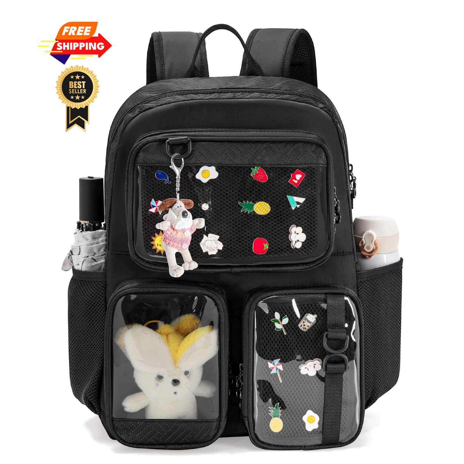 Prokva Ita Bag Pin Display Backpack with Insert, Aesthetic Medium, Black