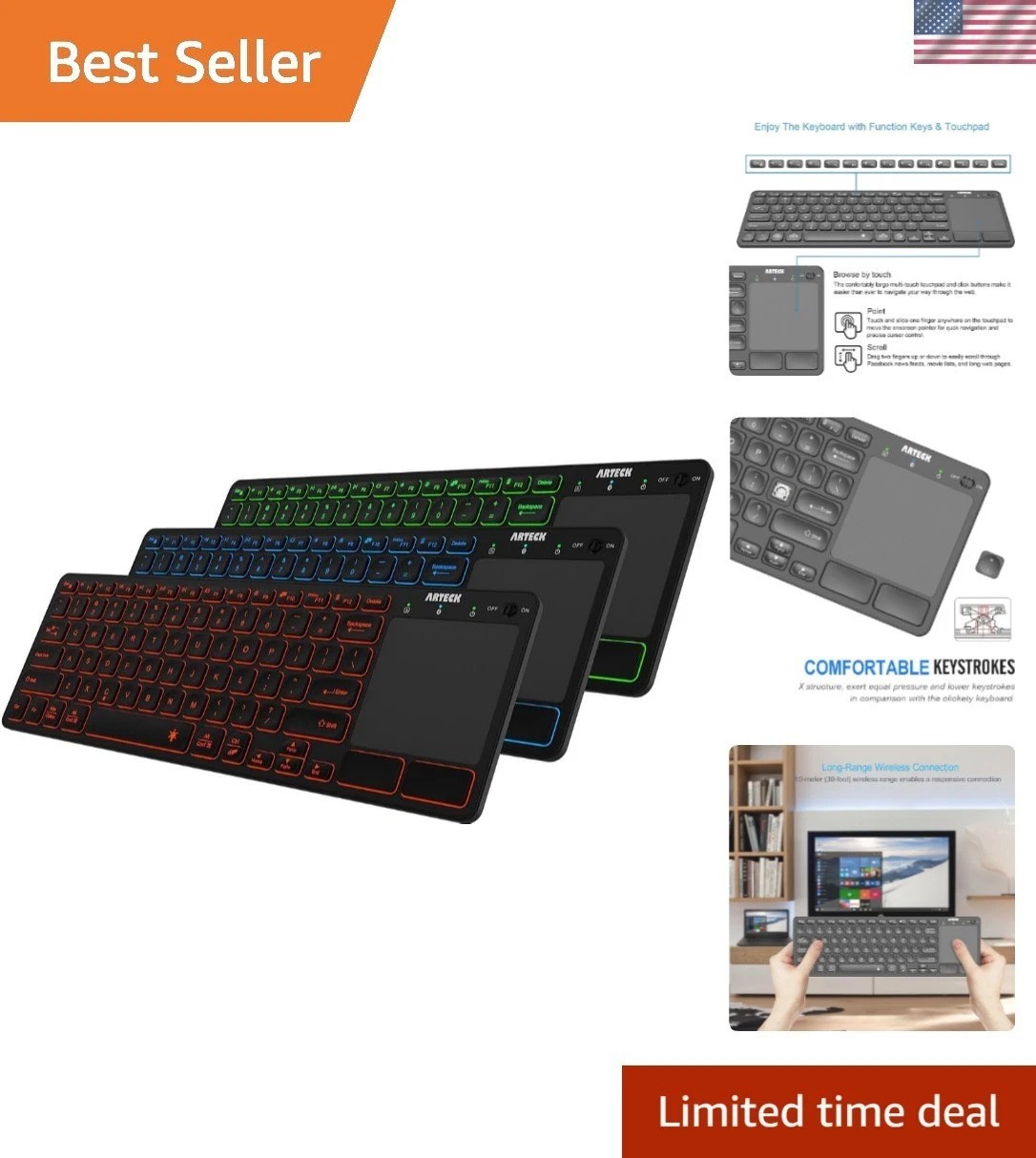 Universal Backlit 7-Colors Bluetooth Touch TV Keyboard with Easy Media Contro...