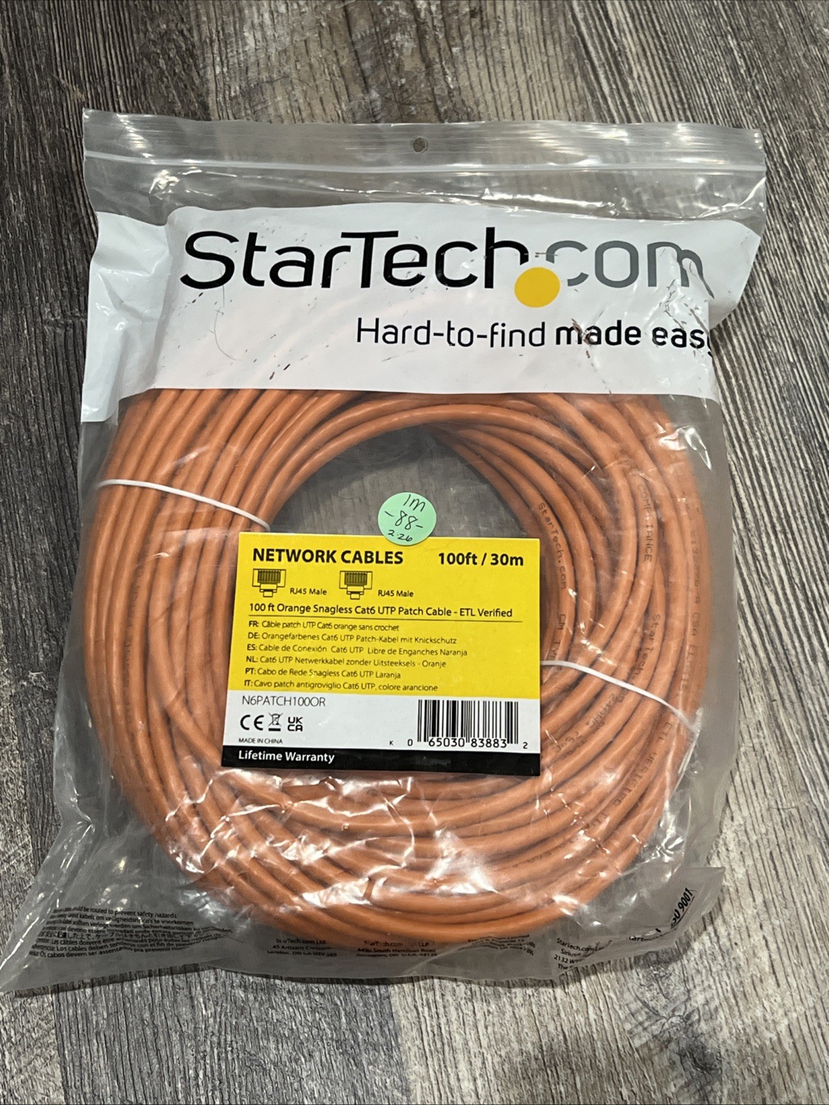 Startech 100 ft Orange Snagless Cat6 Utp Patch Cable RJ45 Male Network (1M88)