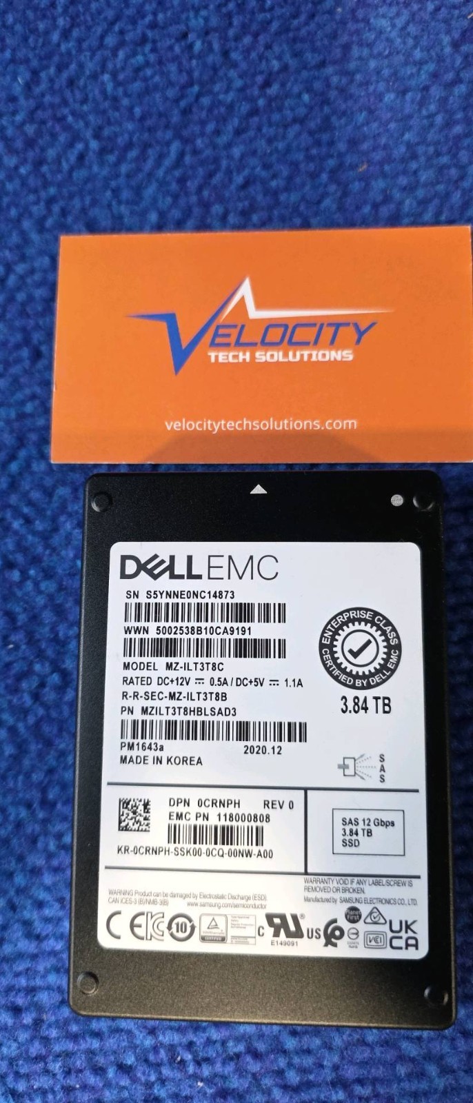 Dell CRNPH 3.84TB M1643a (ME4) 12Gbps SAS RI TLC 2.5in SSD not in a tray