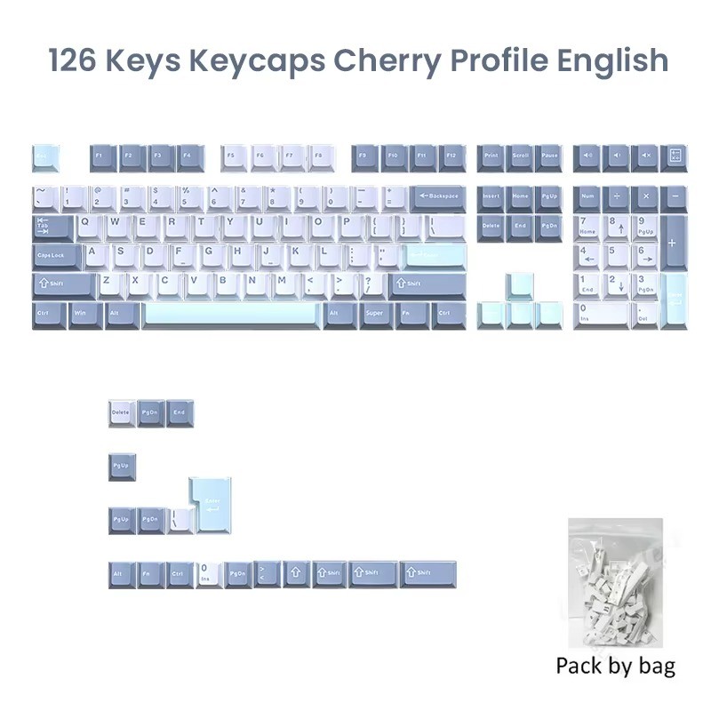 PBT Keycaps 126-Key Double Shot Cherry Profile for MX Mechanical Keyboards