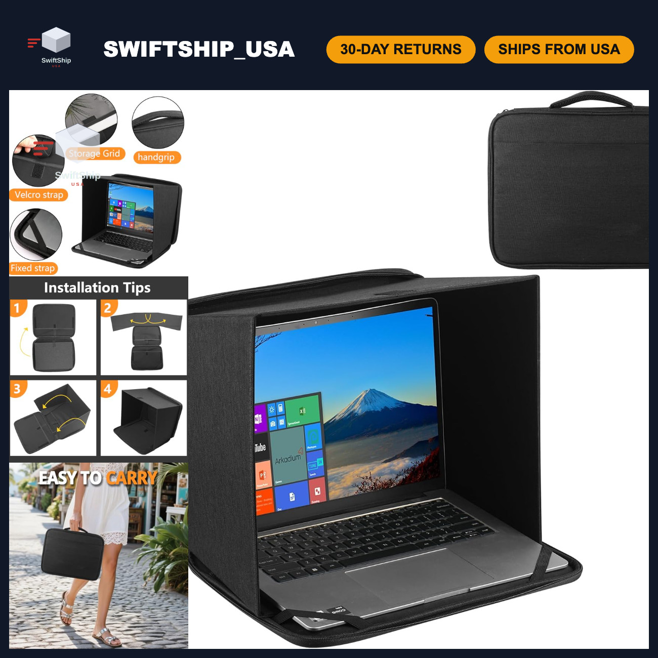 Universal Foldable Laptop Sun Shade & Privacy Shield - 15-16" Anti-Glare Cover f