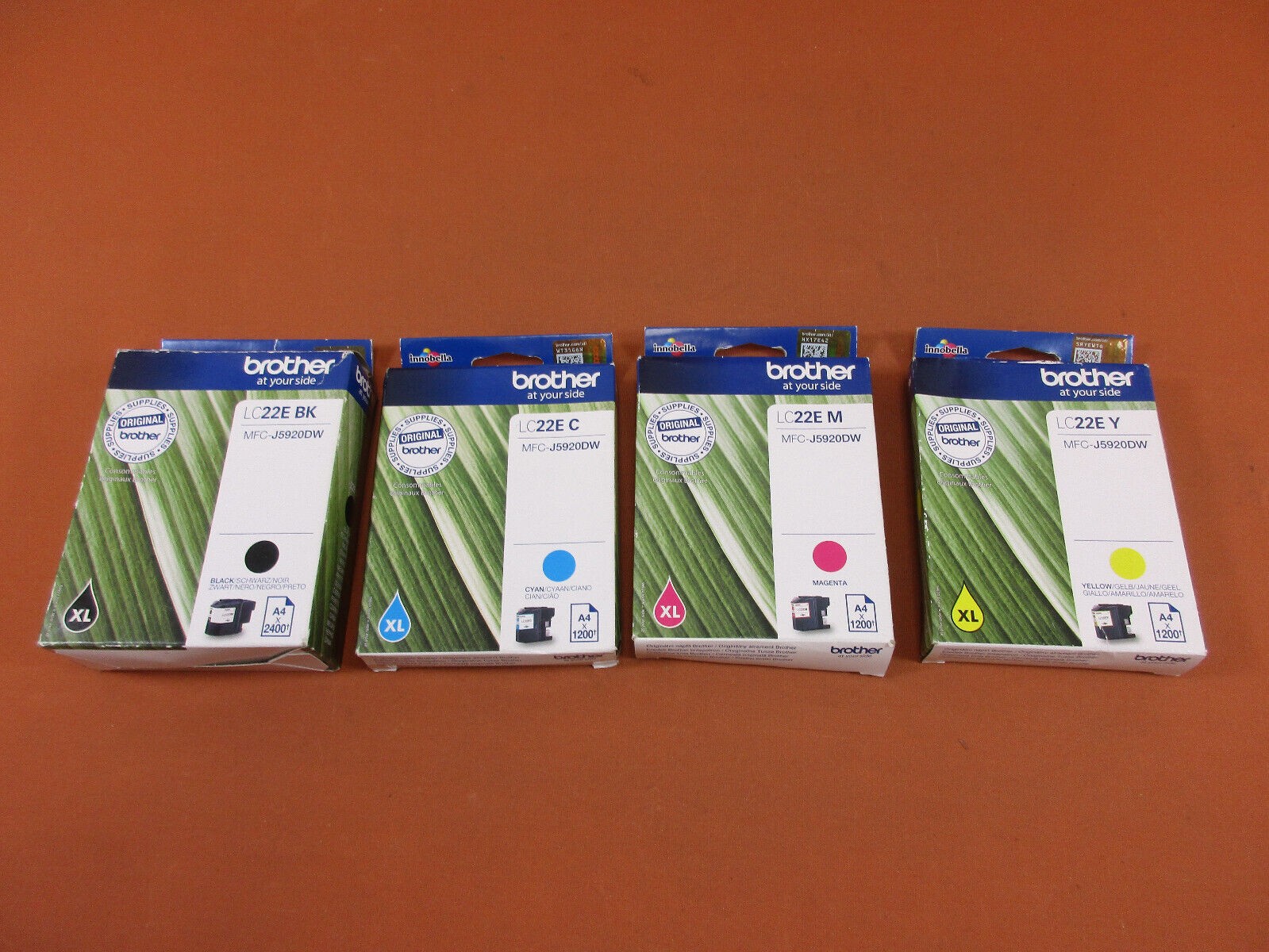 Original Brother LC22E BK/C/M/Y original packaging, Brother ink cartridge