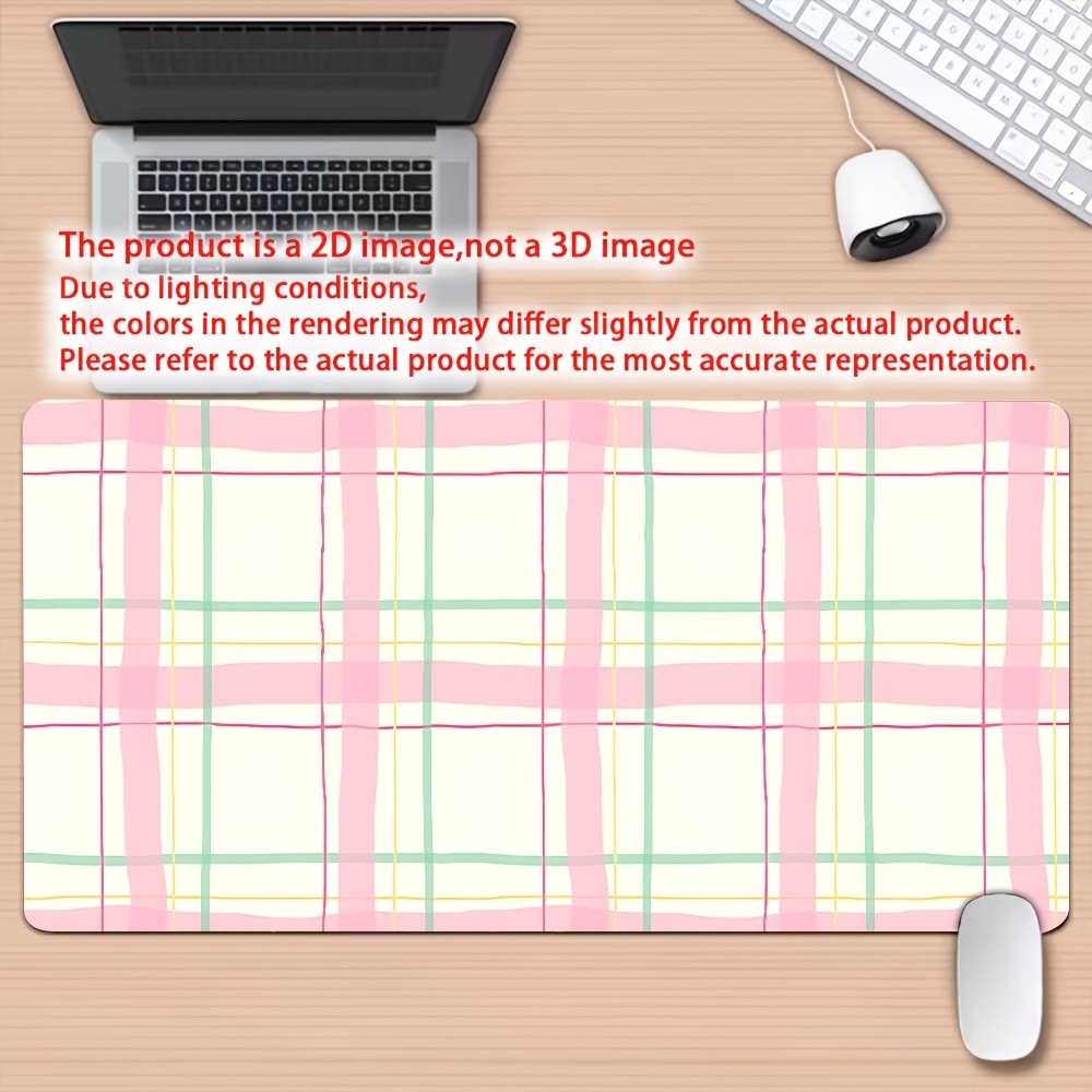 2D Flat Pink Pastel Plaid Desk Mat Gaming Mouse Pad 1pc - Non-Slip Rubber Base