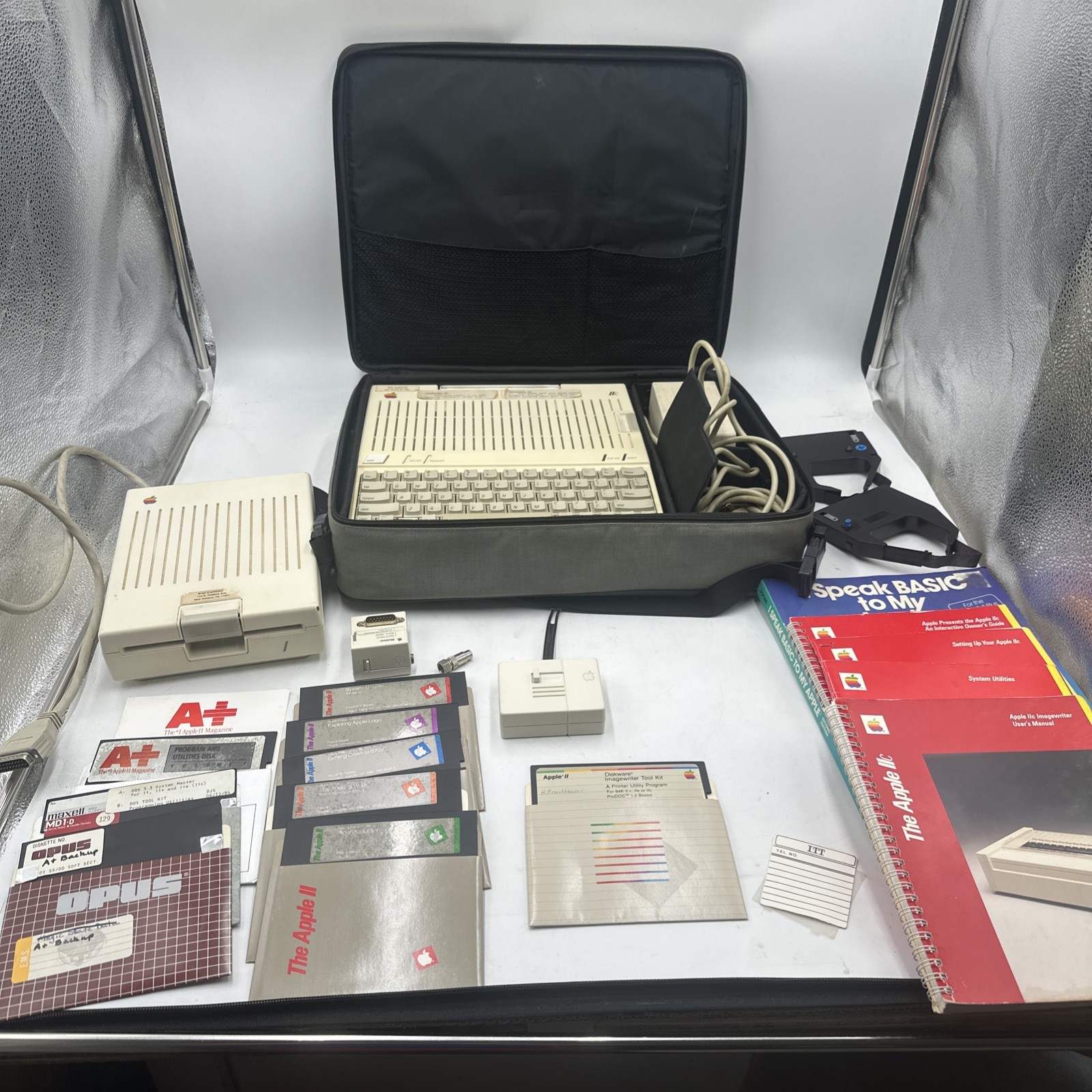 Apple IIc Computer Bundle w/ 5.25 Drive, Manuals, Disks, and more. Fully Working