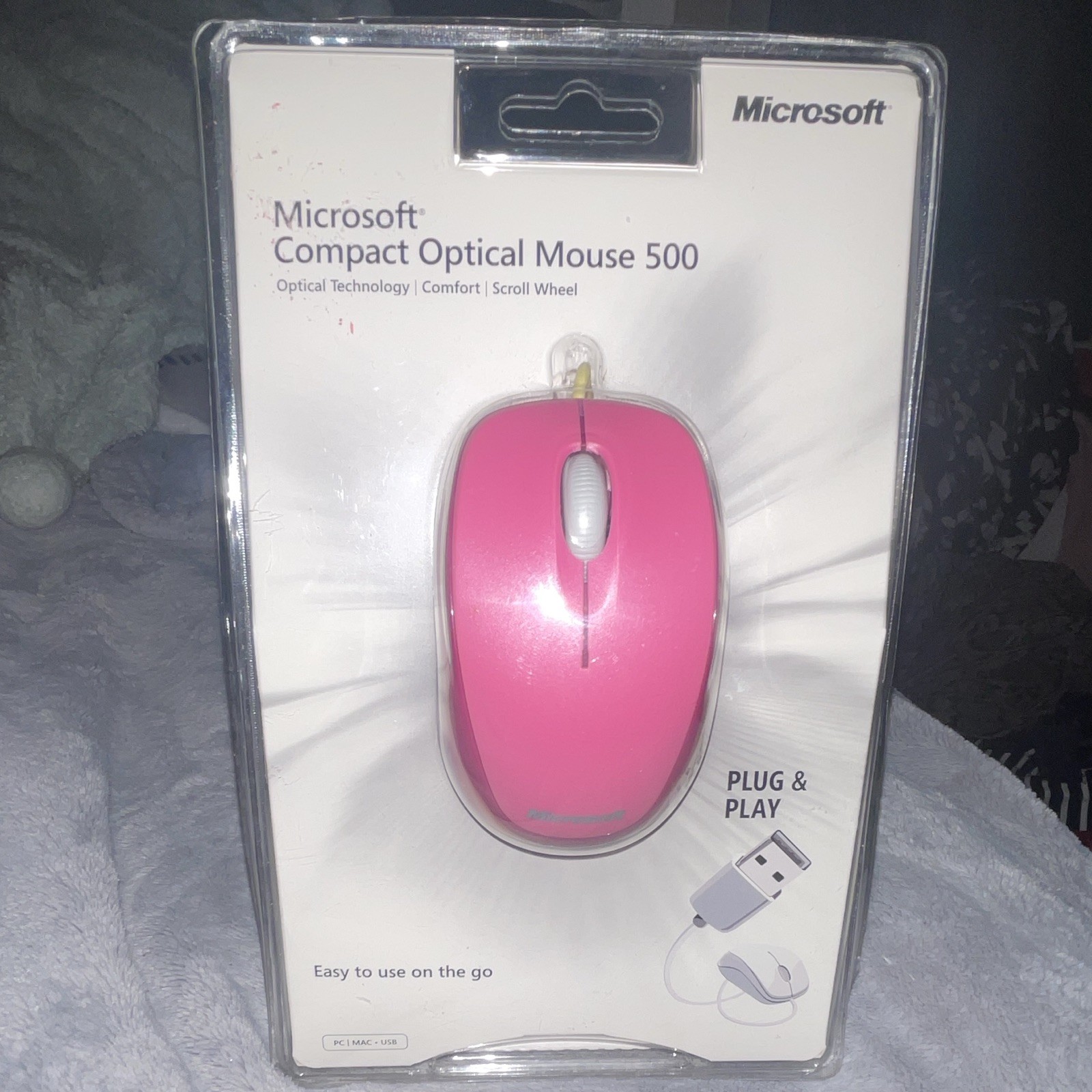 Microsoft Compact Optical Mouse 500 Wired USB Pink, 800 DPI 3-Button P&P