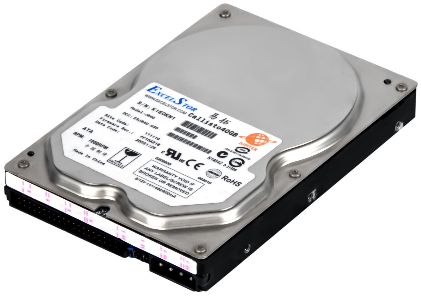 HARD DRIVE EXCELSTOR Callisto J840 40GB 7200RPM 2MB ATA / PATA / IDE 3.5" inch