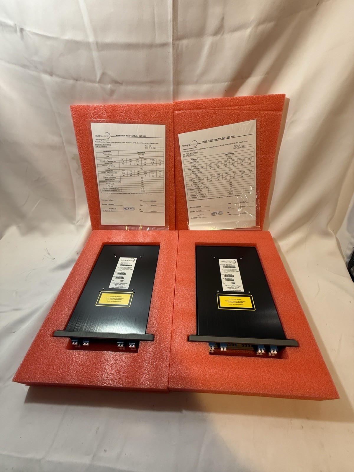 2x IntegraOptics PCXC-4E347-NN42 CWDM Mux Demux LC UPC w Test Data
