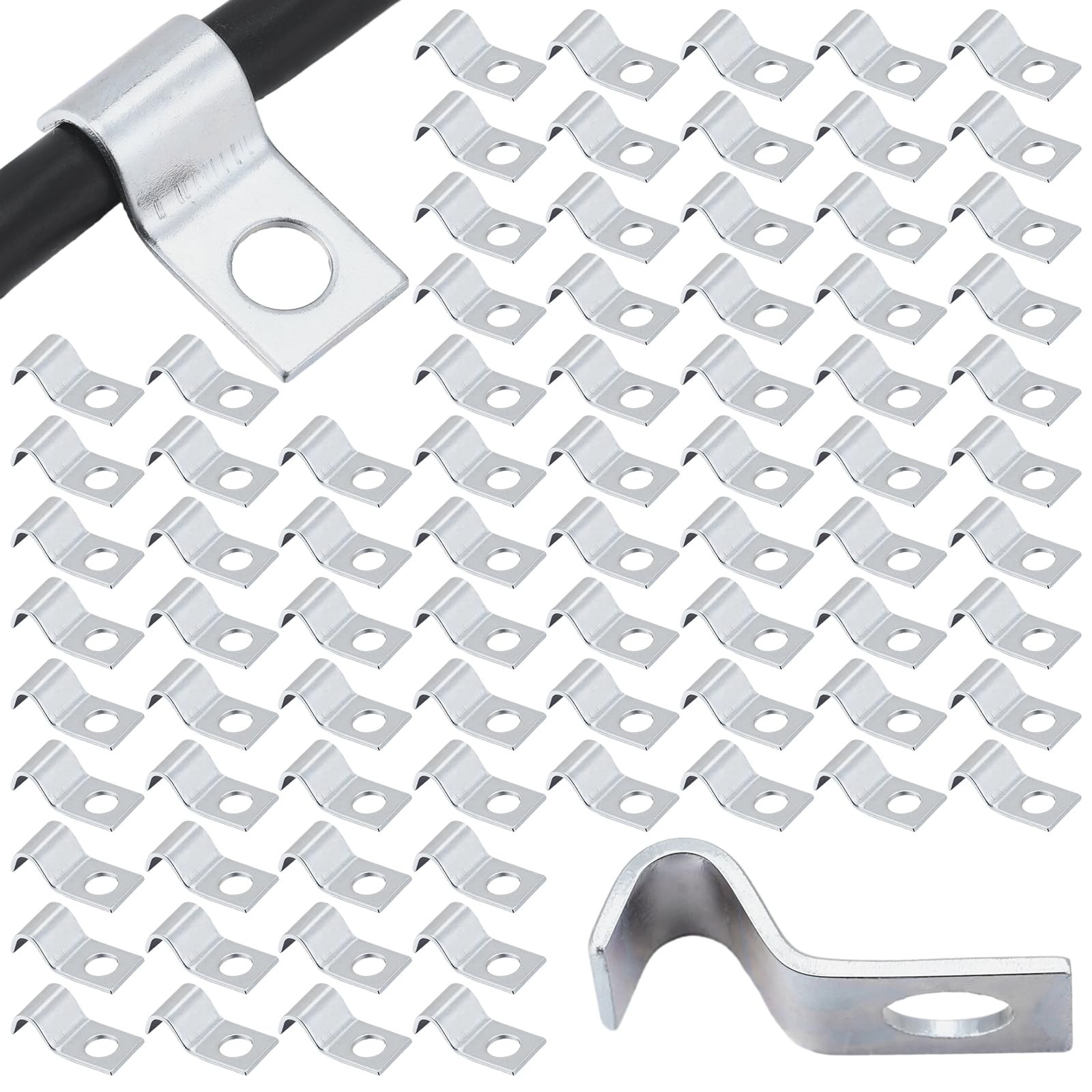 100 Pcs 1/4 Inch Silver Cable Clamps Wire Clips for Outdoors