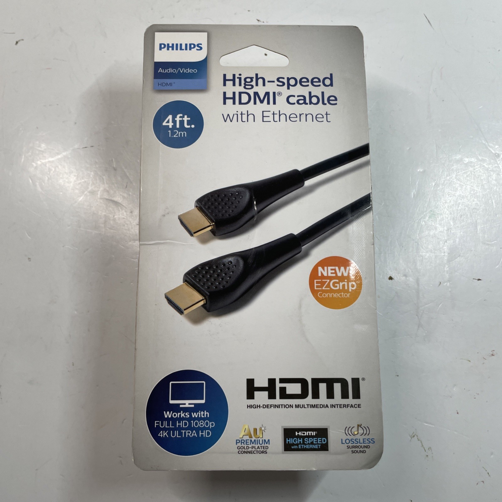 PHILIPS HIGH-SPEED 4-FOOT HDMI CABLE/WITH ETHERNET/WORKS w-HD 1080P & 4K UHD/NEW