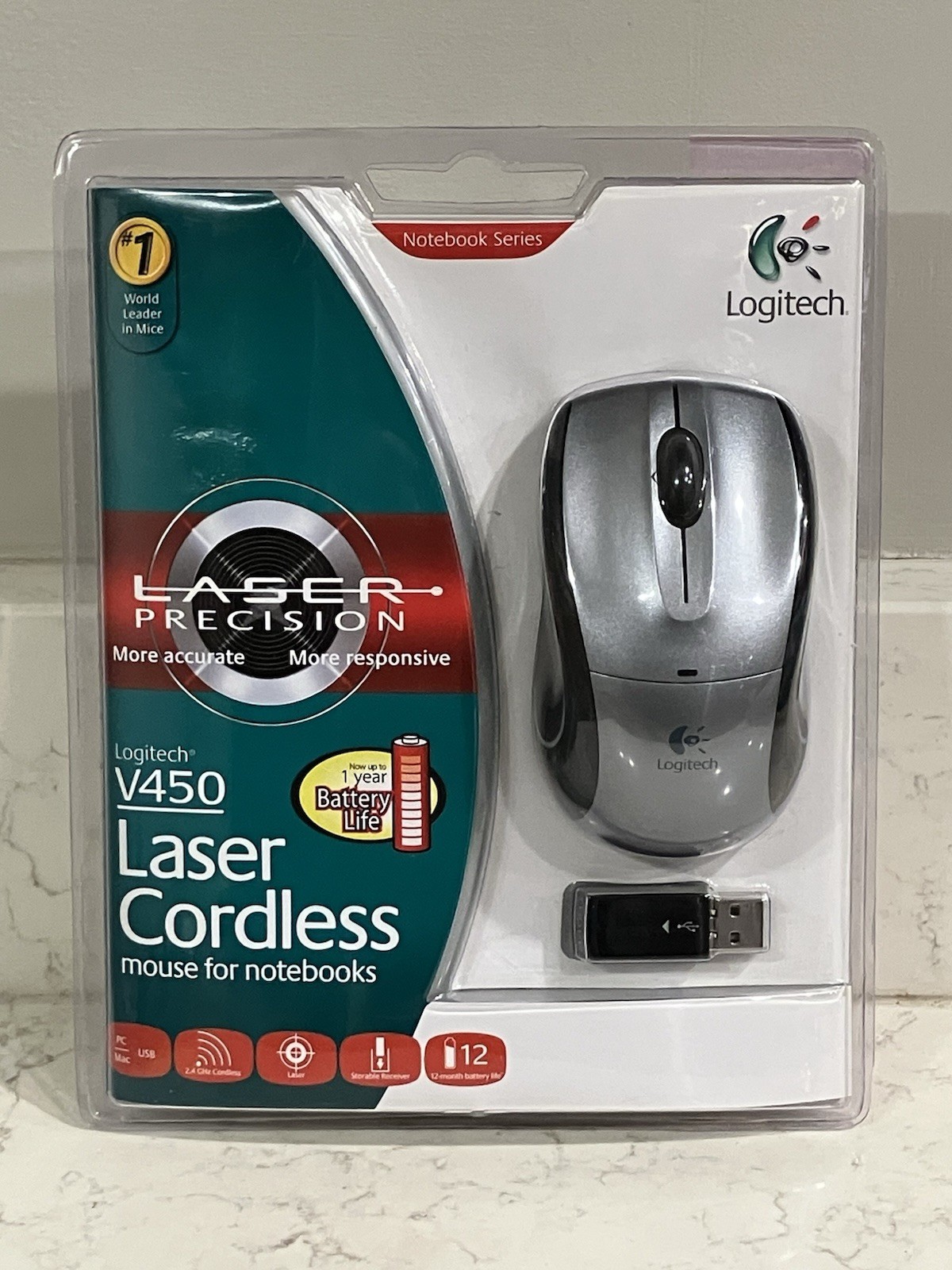 Logitech V450 Cordless Laser Precision Mouse Notebooks Windows MAC P2 New Sealed