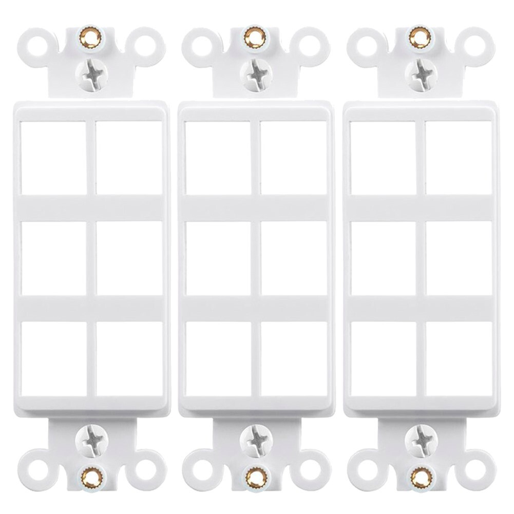 3x 6 Hole Port Keystone Jack Insert Decora Style Wall Plate Modular 1-Gang White