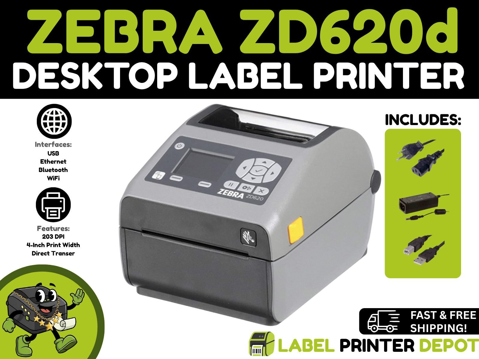 Zebra ZD620d 4” Direct Thermal Label Printer | Clean | Tested | Working  🔲🔥⭐️