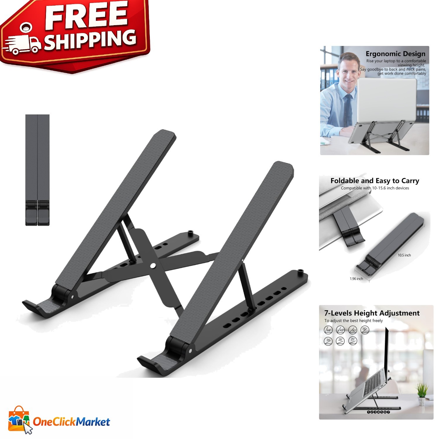Ergonomic Laptop Stand for Comfortable Work - Compatible with 10-15.6" Devices