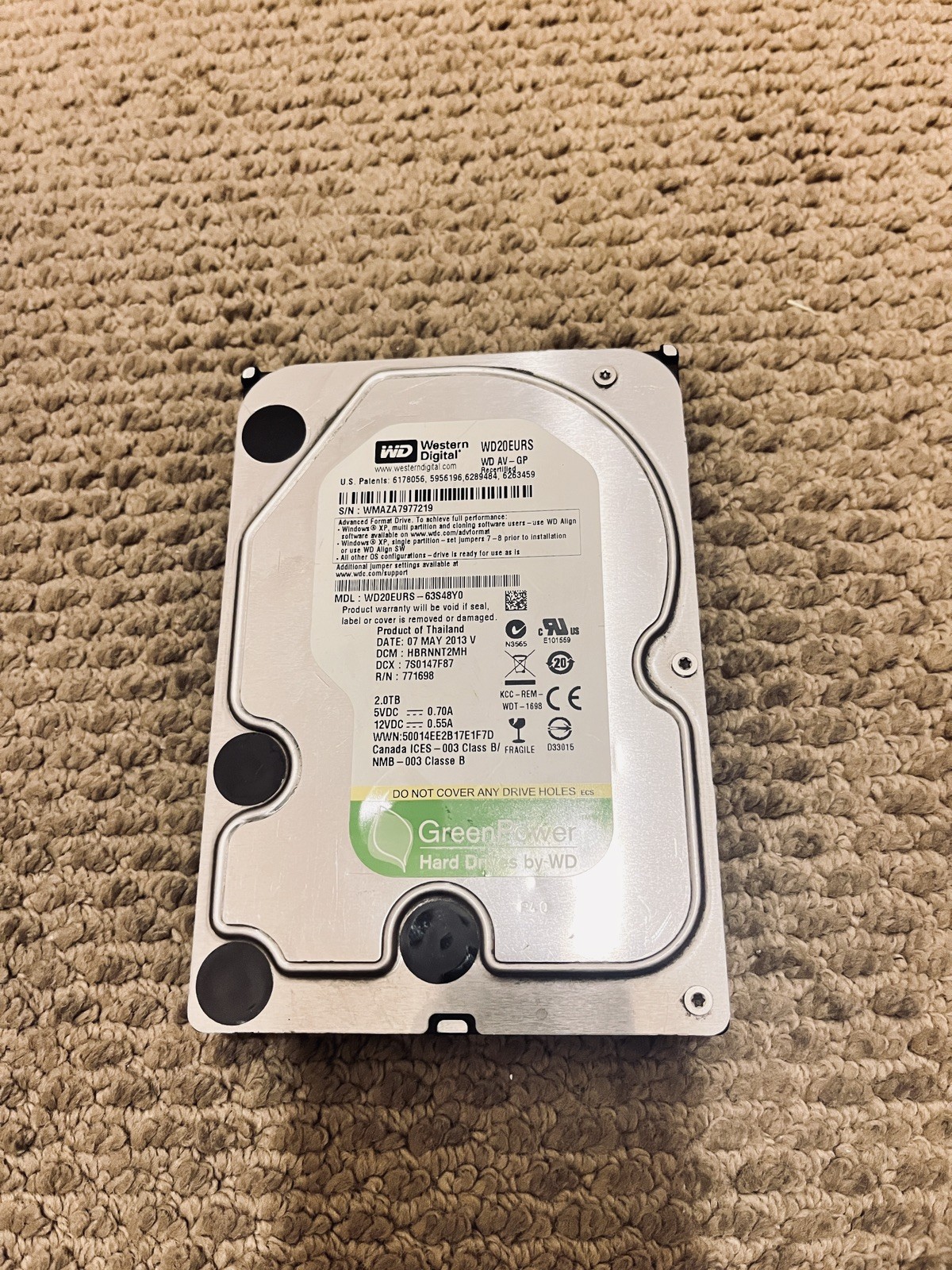 Western Digital WD20EURS GreenPower WD AV-GP 2TB 7200 RPM 3.5" Hard Drive HDD 