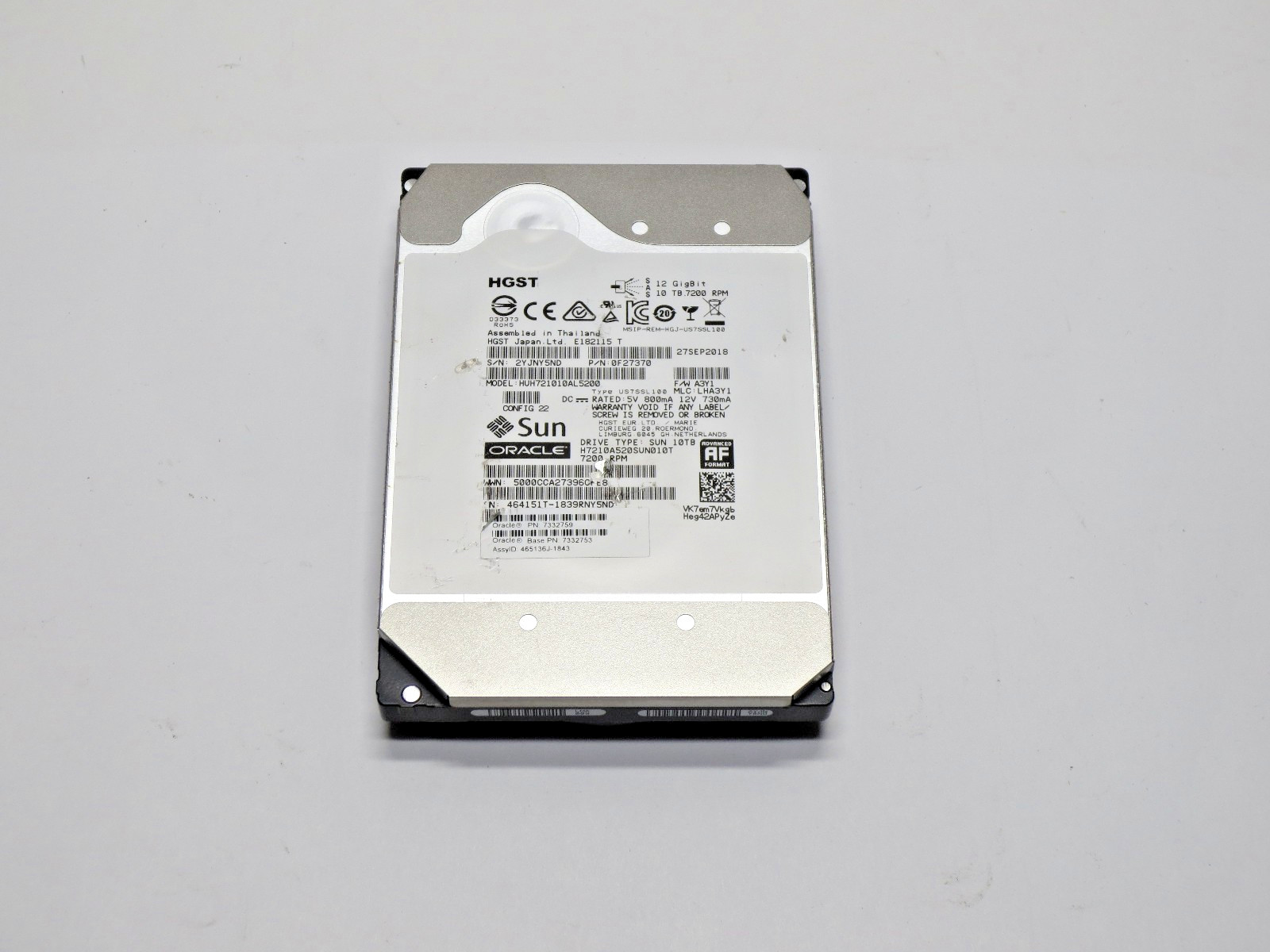 HGST Sun Oracle 10TB 3.5'' Server SAS Hard Drive HUH721010AL5200, Under 1100 Hrs