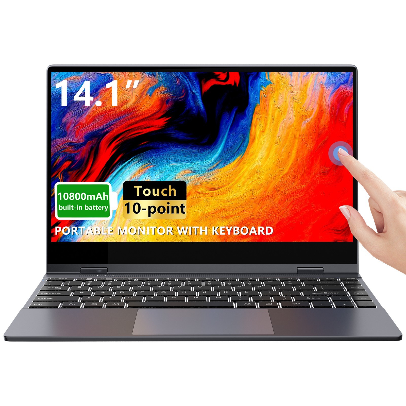 USED | 14.1" Portable Monitor with Keyboard IPS Touchscreen 10800mAh Grey 60Hz A