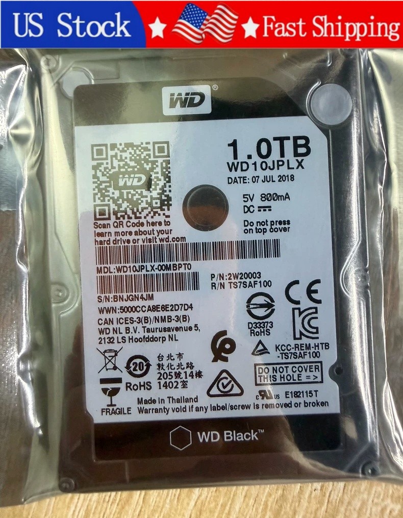 1PCS New Western Digital WD10JPLX 00MBPT0 Black 1TB 7200RPM 2.5" SATA 32MB HDD