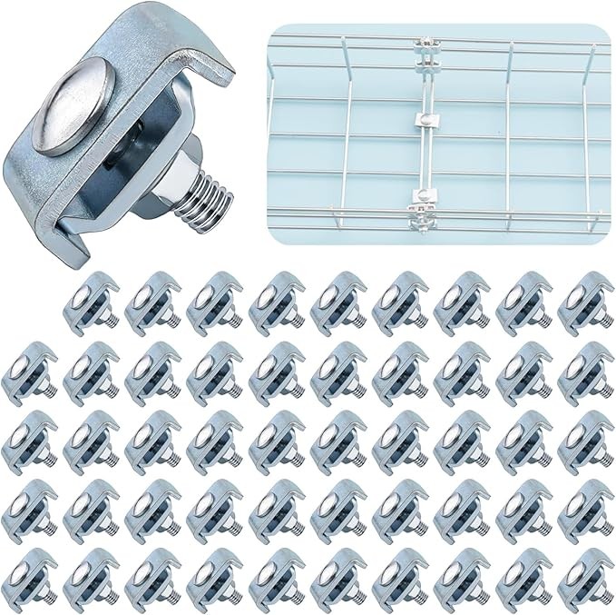 50 Pack Wire Mesh Cable Tray Coupler Kit, Steel Bracket Hardware Components for