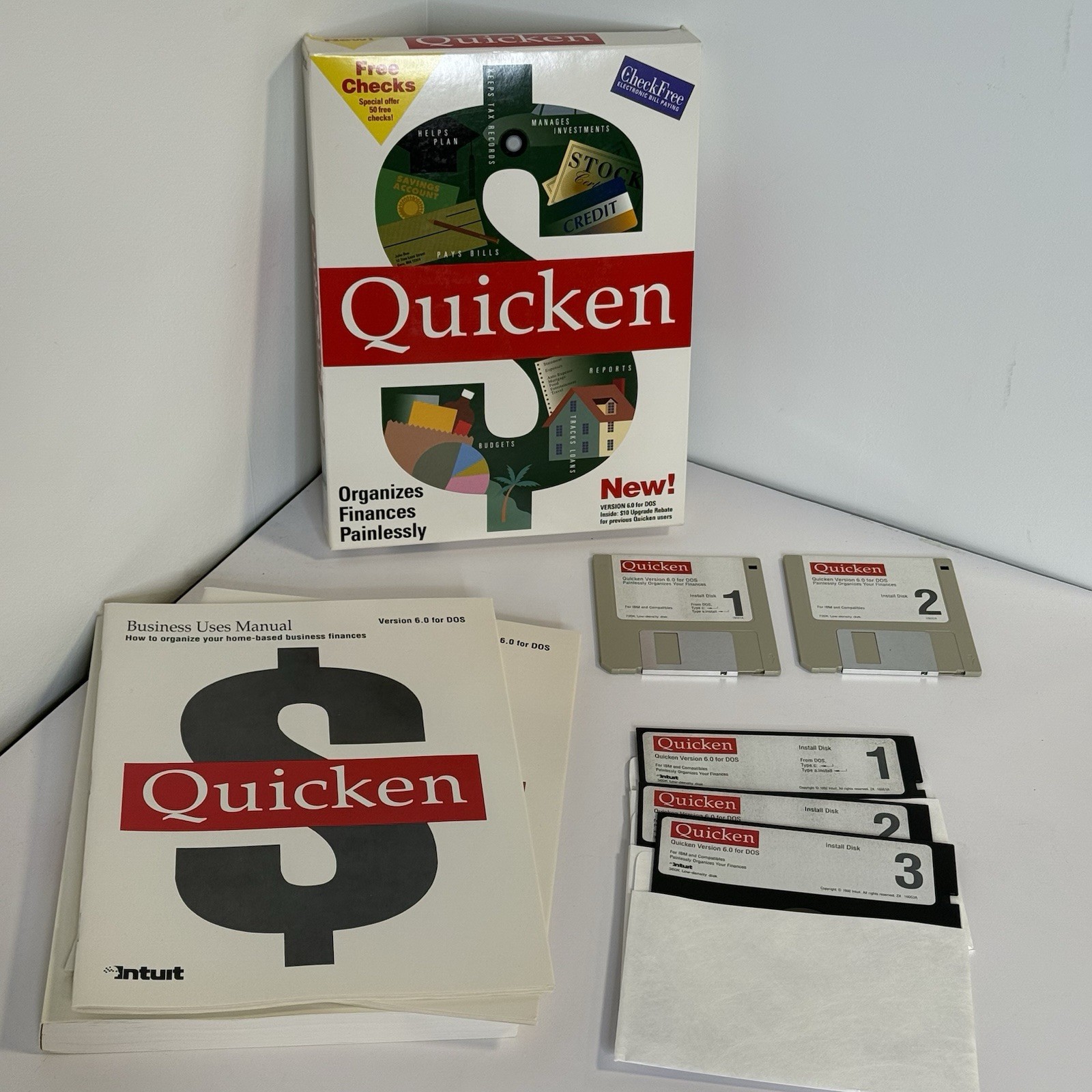 Intuit Quicken 6.0 IBM DOS Personal Finance Organizer Software W/ Disks Vintage