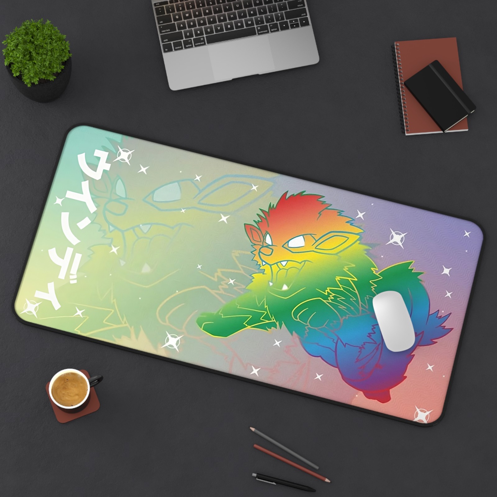 Arcanine Rainbow Pokemon Japanese Desk Mat Mouse Pad, Long Desk Mats