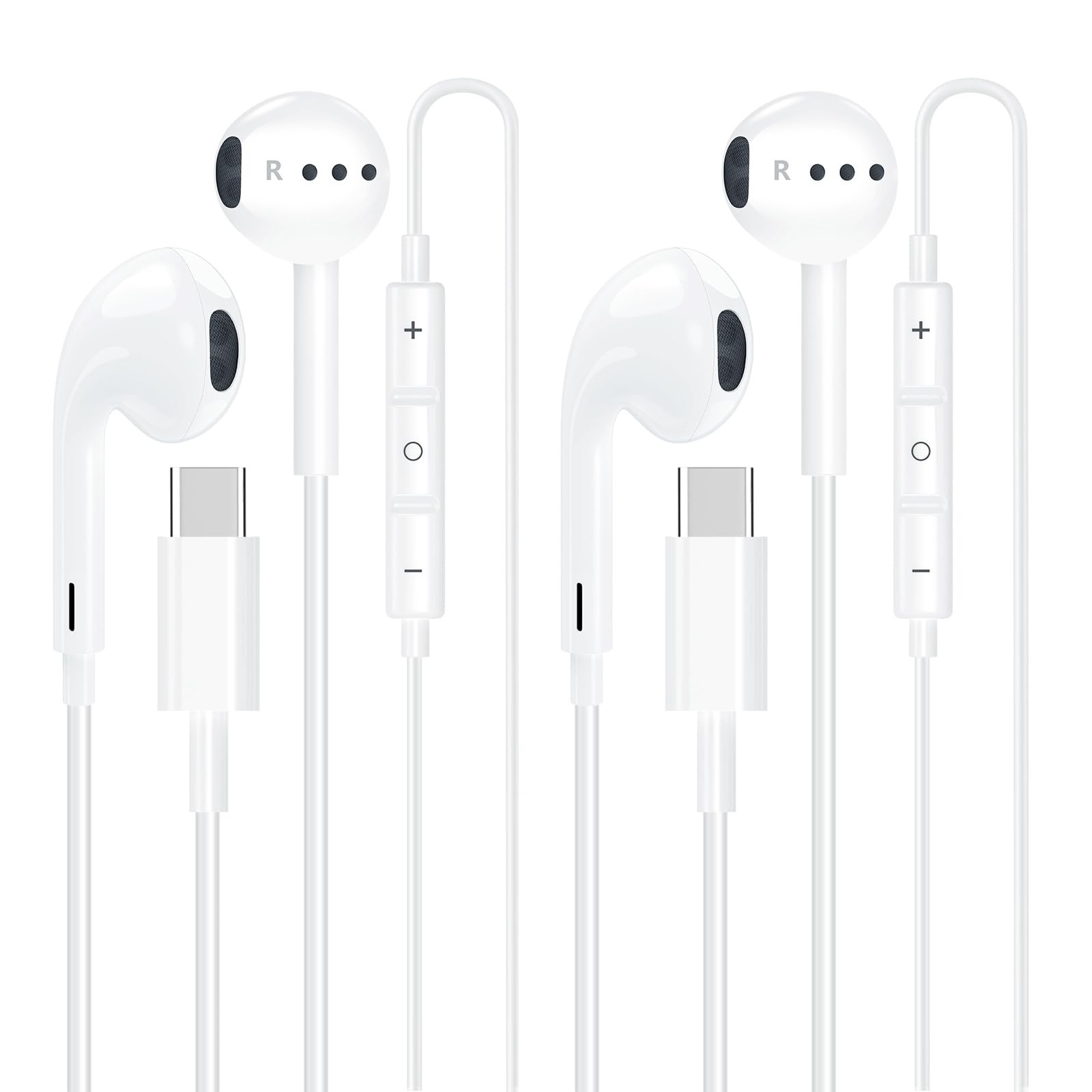 Apple MFi Certified Wired Earphones, 2-Pack USB Headphones for iPhone