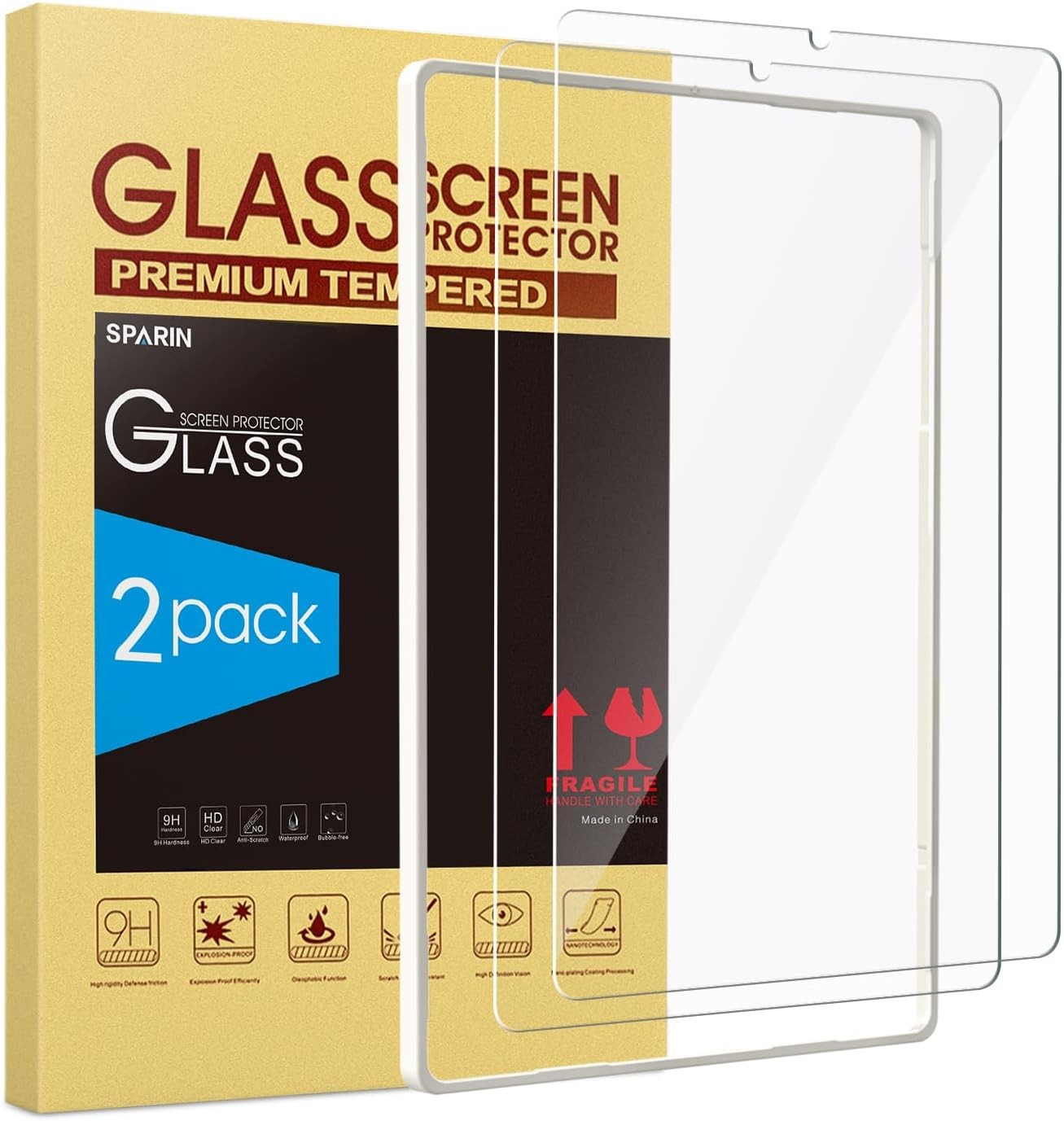 2 Pack Glass Screen Protector for Samsung Galaxy Tab S6 Lite 10.4 Inch, Scratch