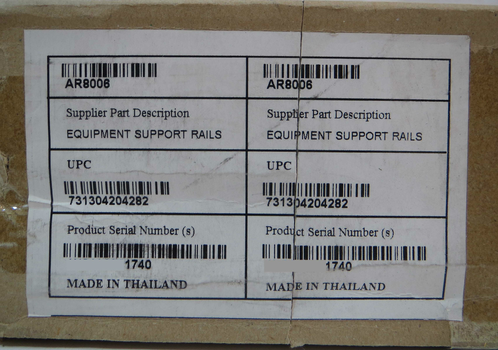 APC Net shelter New Equipment Support Rails Kit Rack Model AR8006 200lb