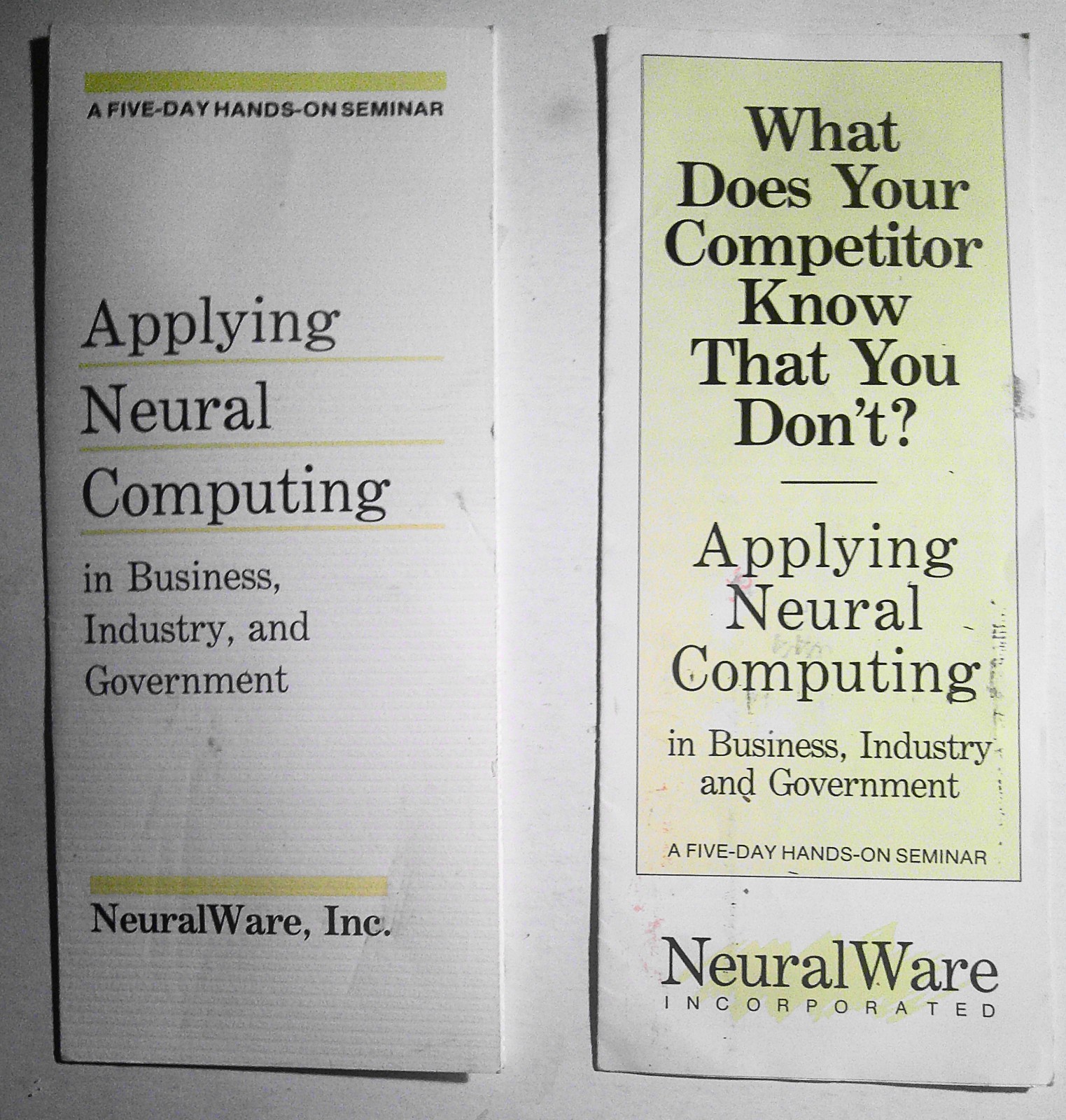 [Artificial intelligence] Applying Neural Computing seminar - 2 flyers, 1989