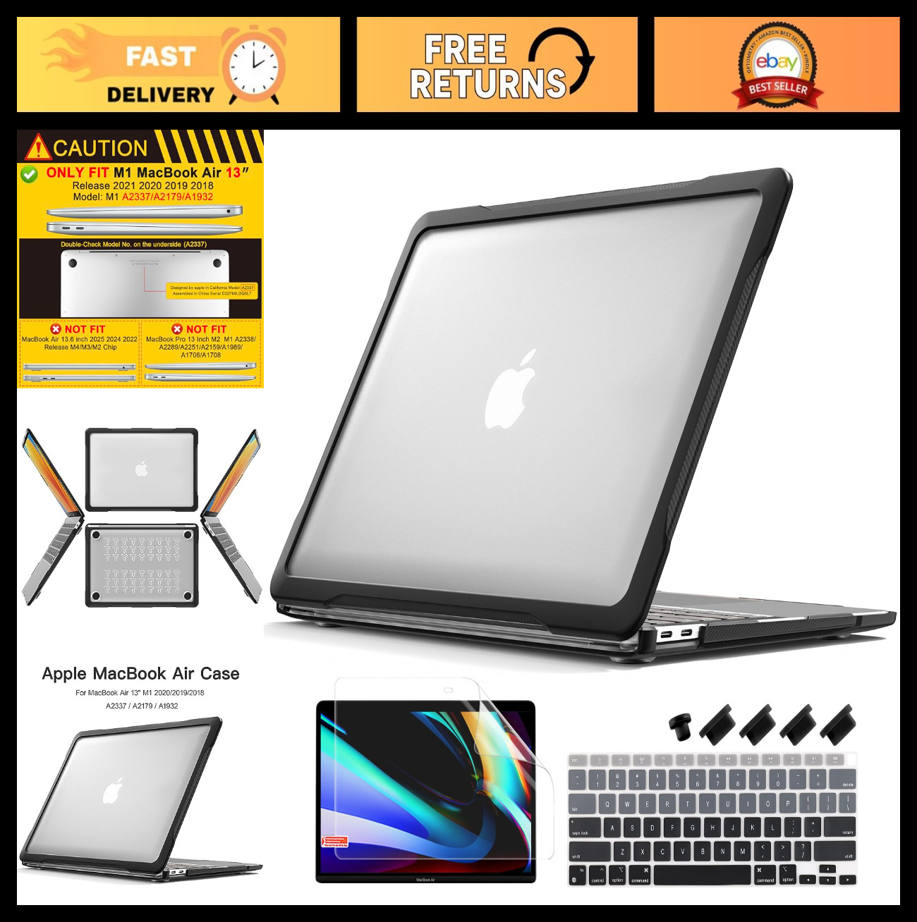 4-in-1 Ultimate Case for MacBook Air 13" (2020/2019) - Matte Rugged Armor, Shock